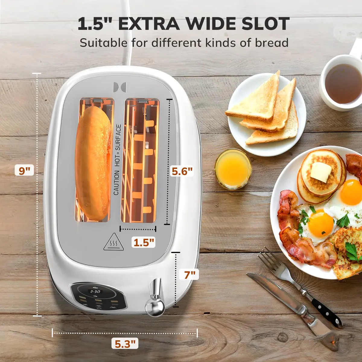 Keenstone Touch Screen Toaster 2 Slice | Retro Wide Slot Stainless Steel with 6 Browning Levels - view 7