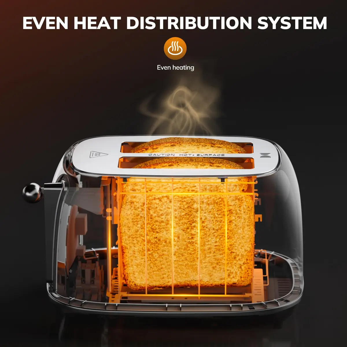 Keenstone Touch Screen Toaster 2 Slice | Retro Wide Slot Stainless Steel with 6 Browning Levels - view 3