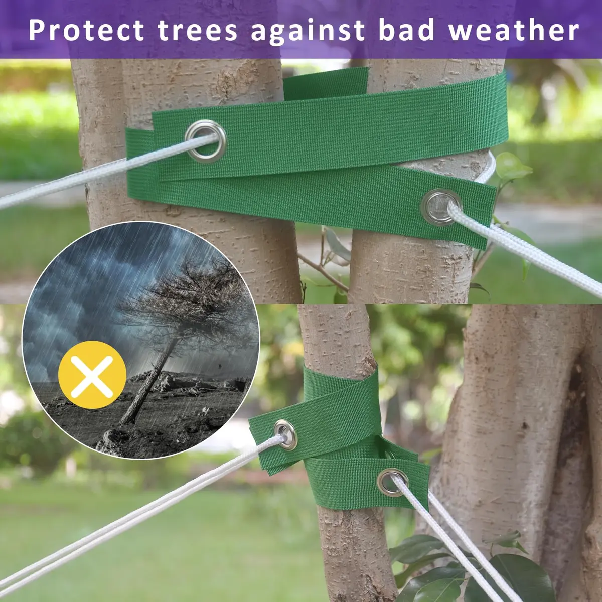 FCENDS Tree Support Straps for Staking, 40 PCS 39.6 cm (15.6 in) Green Nylon Straps | Hurricane Protection & Straightening Ties - view 4