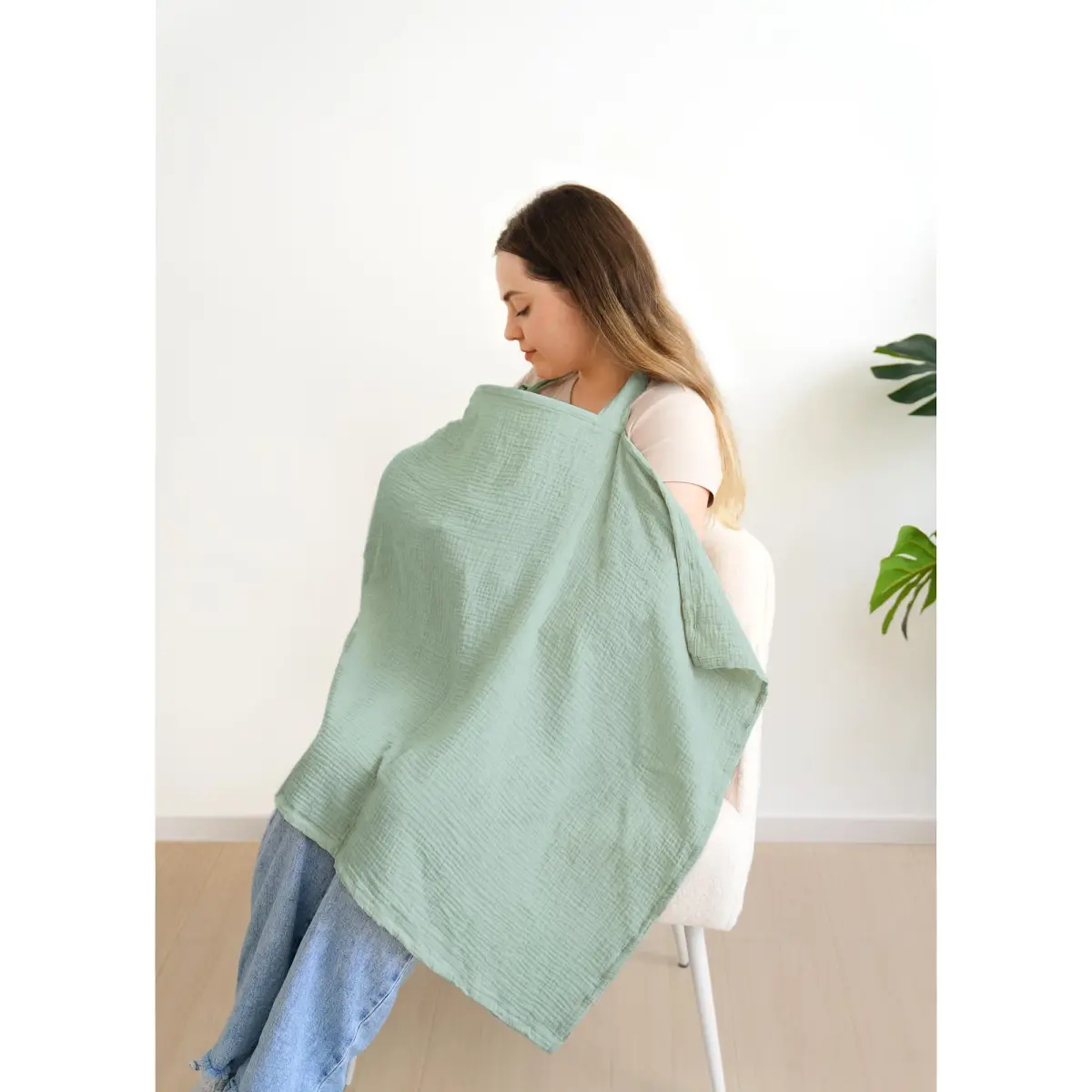 MairMore 100% Muslin Cotton Nursing Cover Green 100cm x 80cm (39.4" x 31.5") | Breathable & Privacy for New Moms - view 5