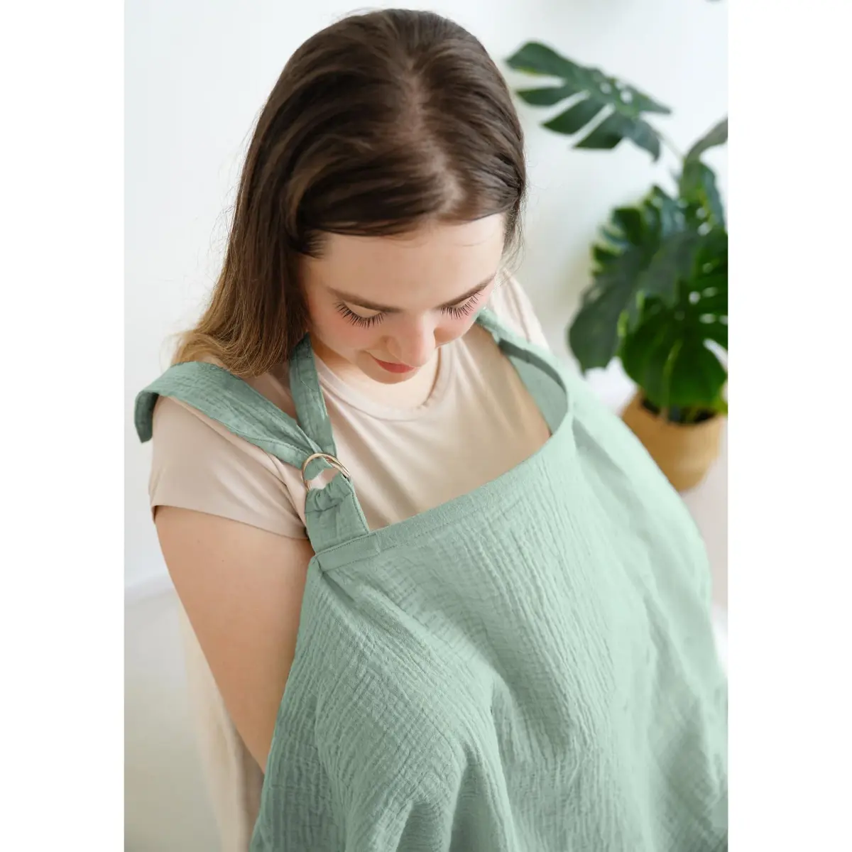 MairMore 100% Muslin Cotton Nursing Cover Green 100cm x 80cm (39.4" x 31.5") | Breathable & Privacy for New Moms - view 4