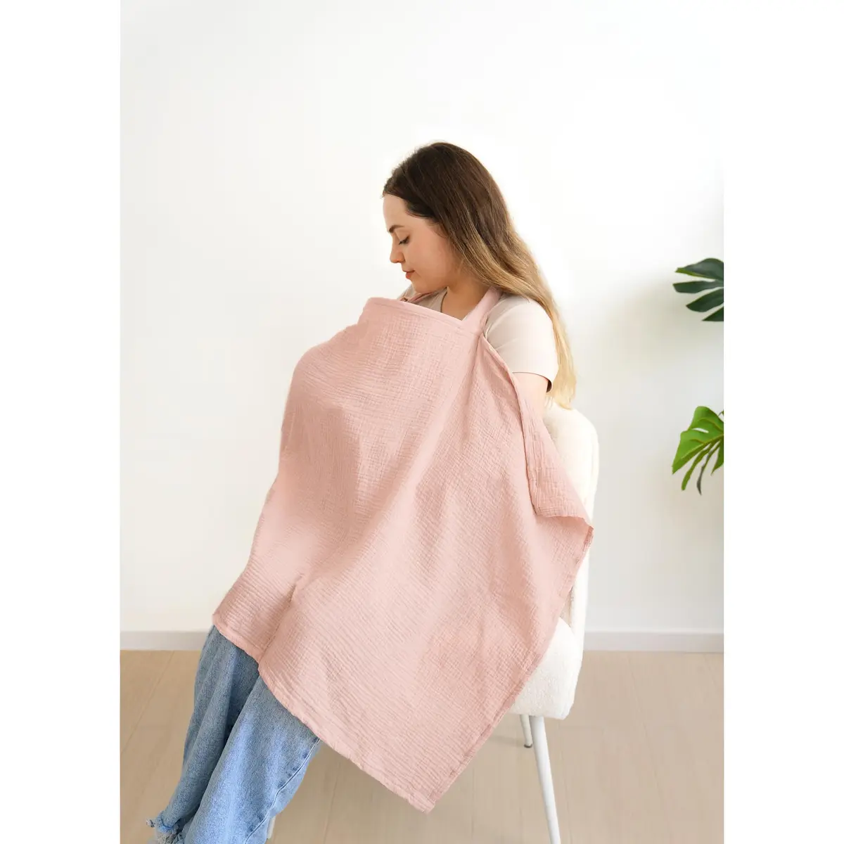 MairMore 100% Muslin Cotton Nursing Cover Pink 44 x 28 inches | Breathable & Full Privacy for Moms - view 5