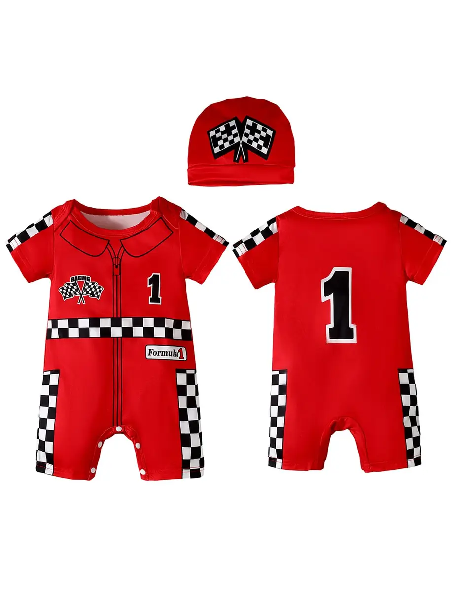 Happidoo Baby Boy 1st Birthday Outfit Red-short | Race Car Driver Romper (18-24 Months) - main product image