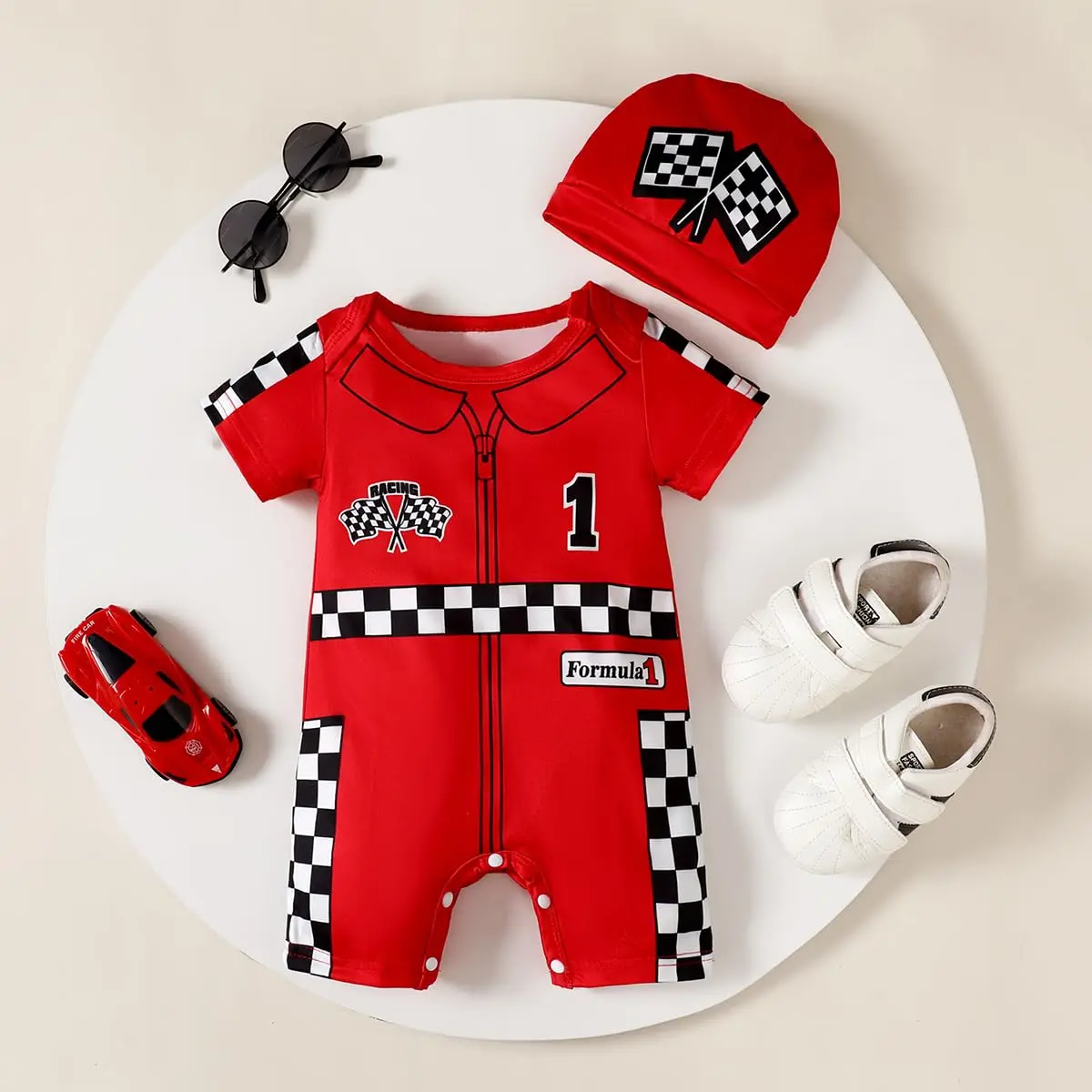 Happidoo Baby Boy 1st Birthday Outfit Red-short | Race Car Driver Romper (18-24 Months) - view 2