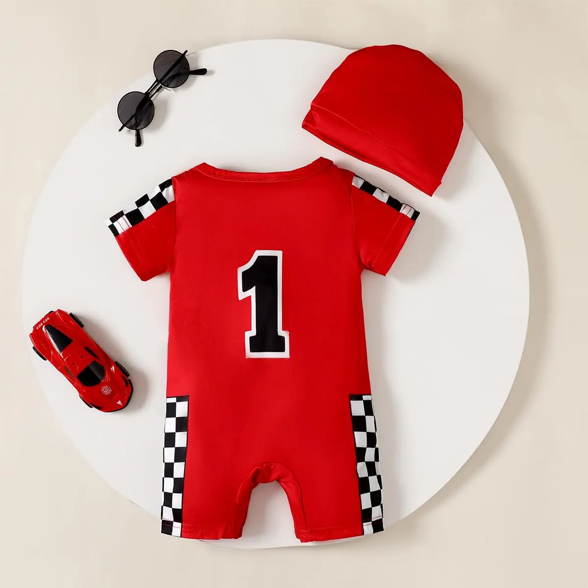 Happidoo Baby Boy 1st Birthday Outfit Red-short | Race Car Driver Romper (18-24 Months) - view 3