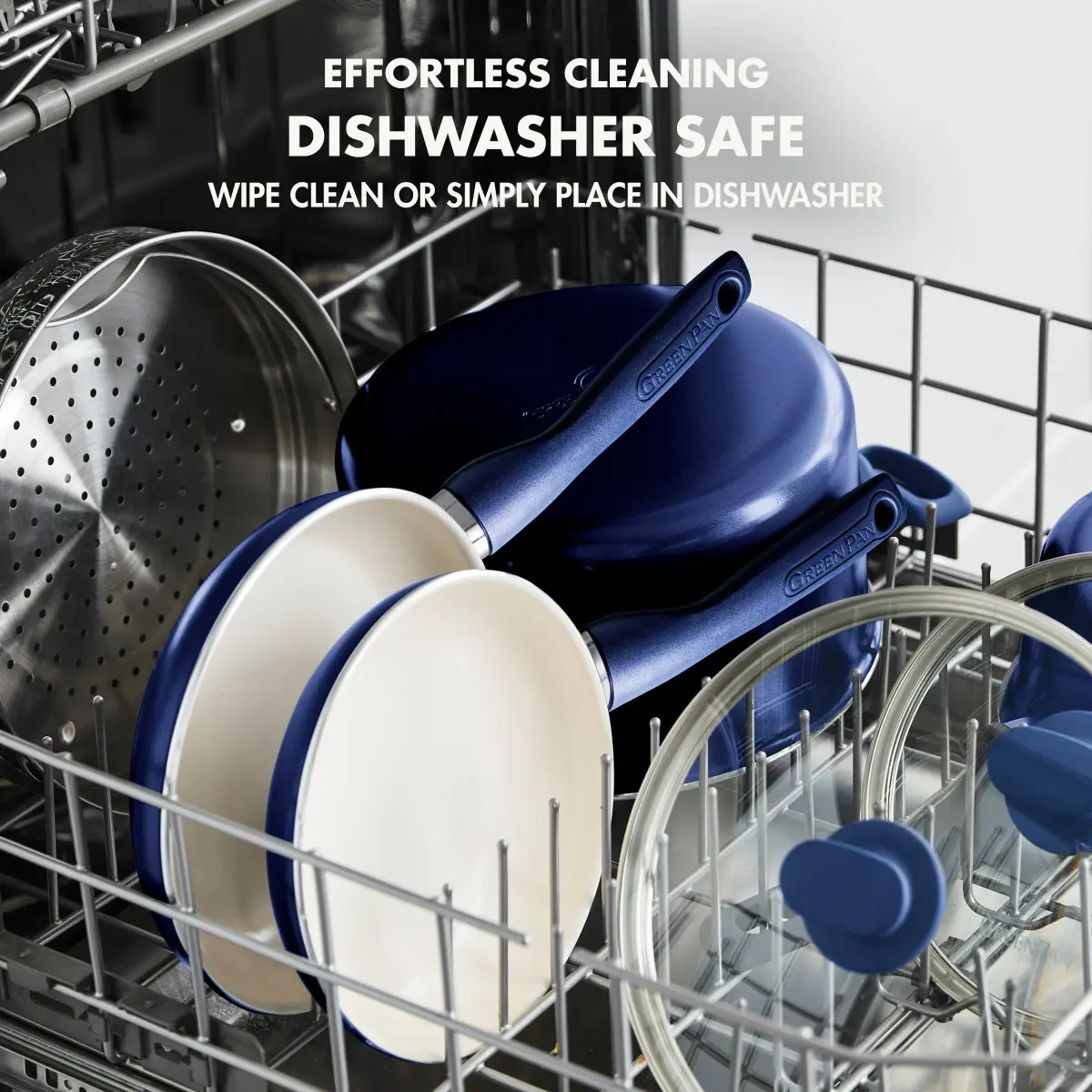 GreenPan Rio 8" Frying Pan Skillet and Silicone Spatula Set, Oxford Blue | Healthy Ceramic Nonstick Cookware - view 4