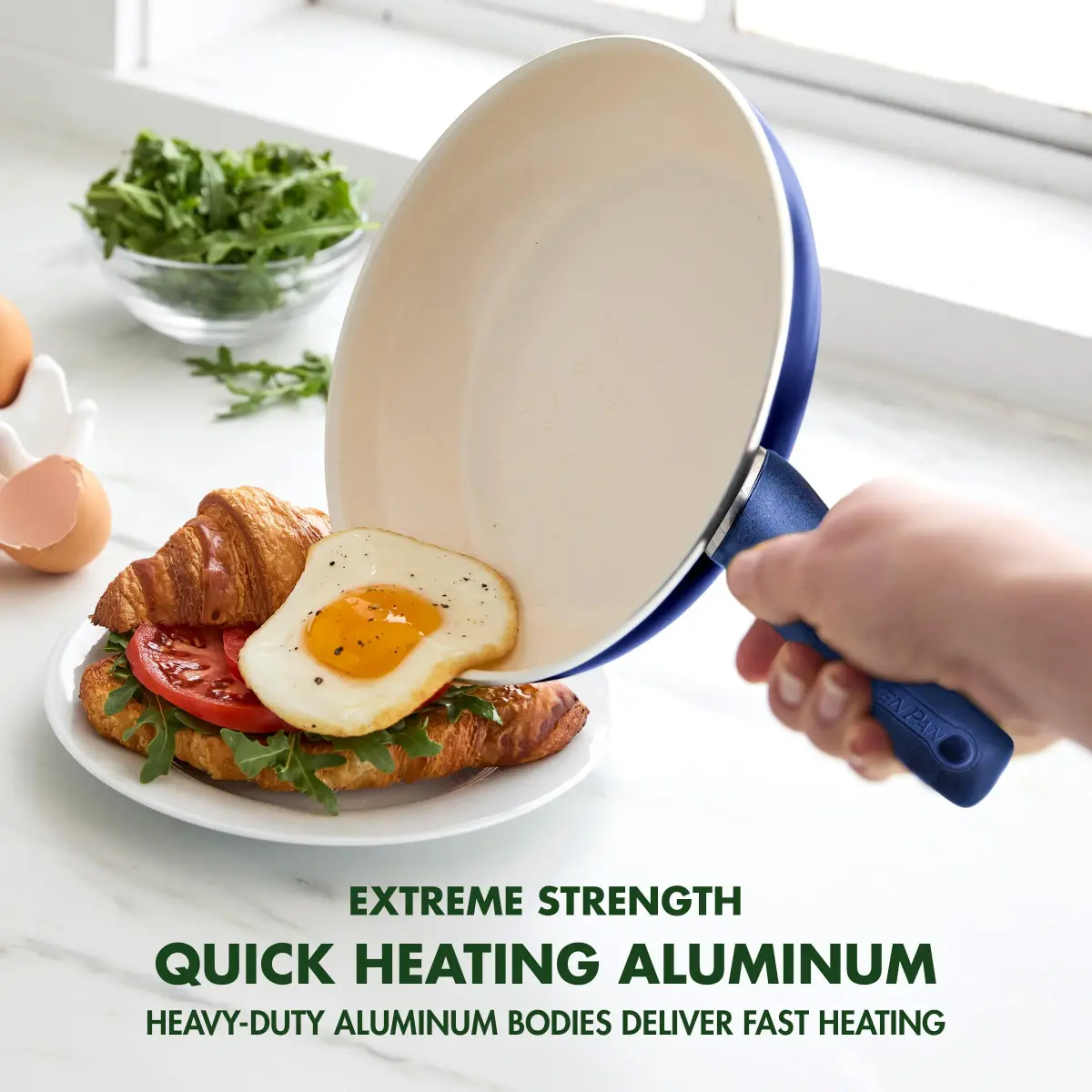 GreenPan Rio 8" Frying Pan Skillet and Silicone Spatula Set, Oxford Blue | Healthy Ceramic Nonstick Cookware - view 2