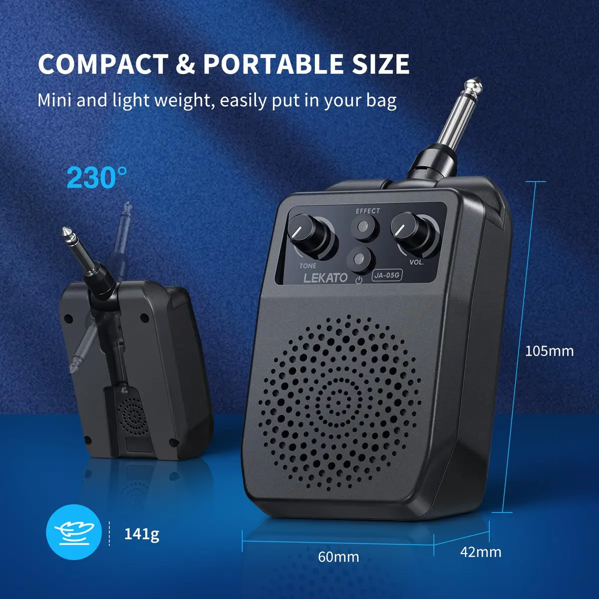 LEKATO Mini Electric Guitar Amp 5W | Portable Bluetooth Practice Amp with 4 Effects - view 5