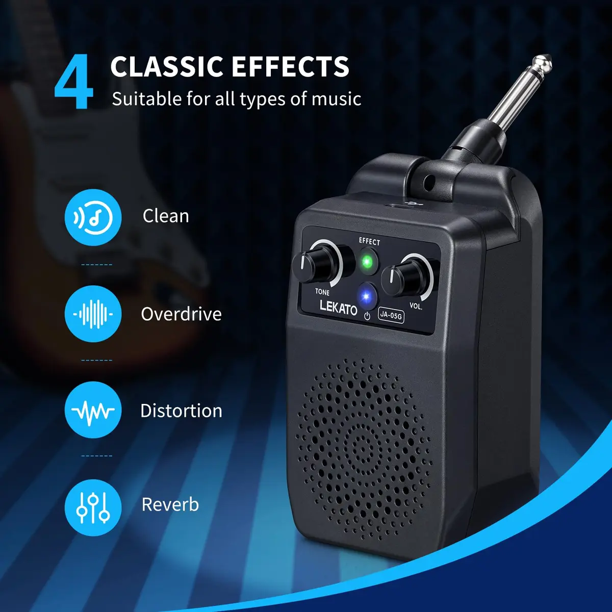 LEKATO Mini Electric Guitar Amp 5W | Portable Bluetooth Practice Amp with 4 Effects - view 2