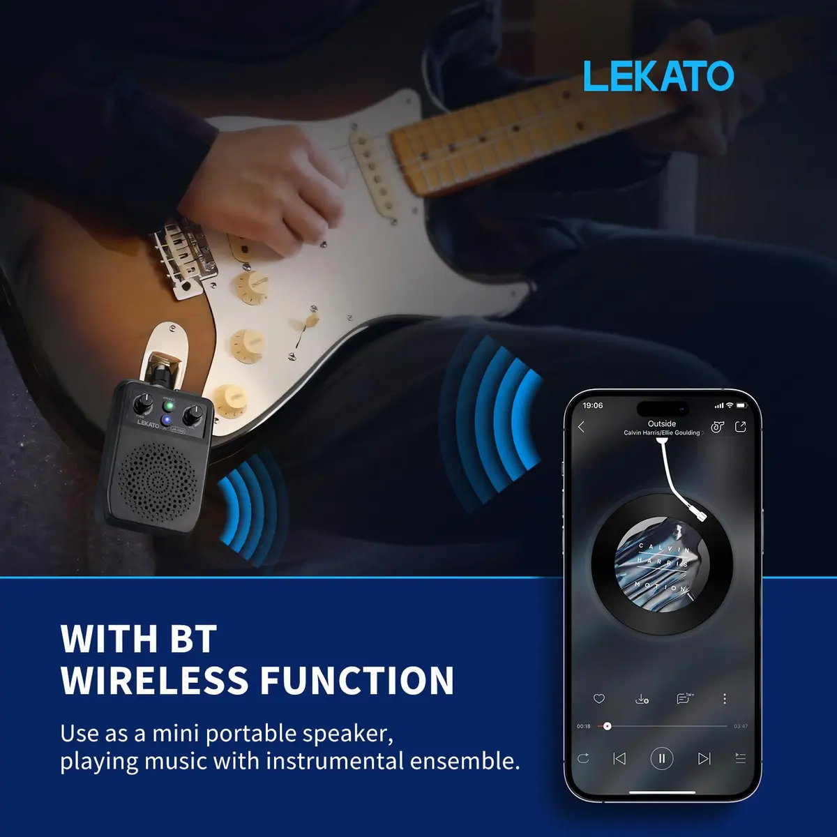LEKATO Mini Electric Guitar Amp 5W | Portable Bluetooth Practice Amp with 4 Effects - view 3