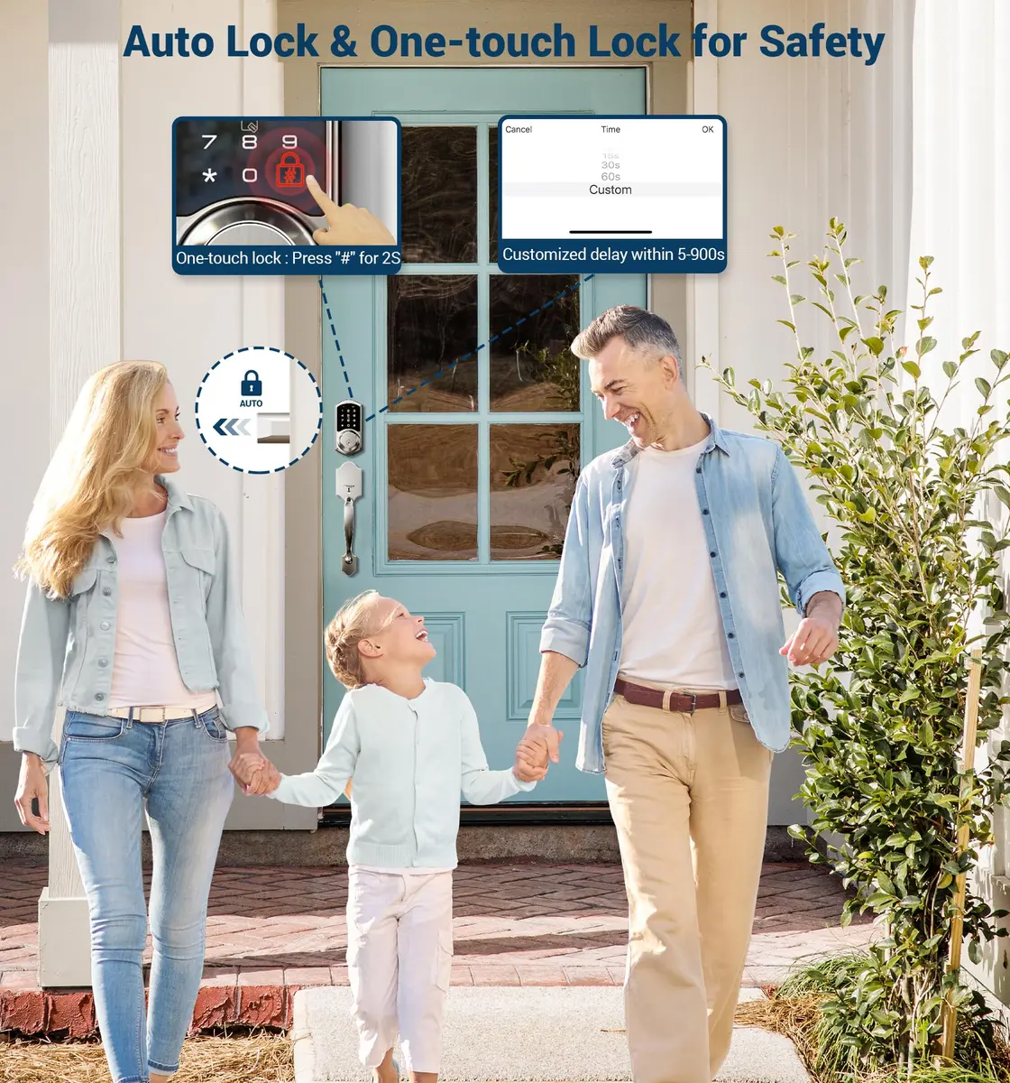 Veise VE06 Smart Lock for Front Door | App Control, Satin Nickel, Keypad, Auto-Lock - view 5