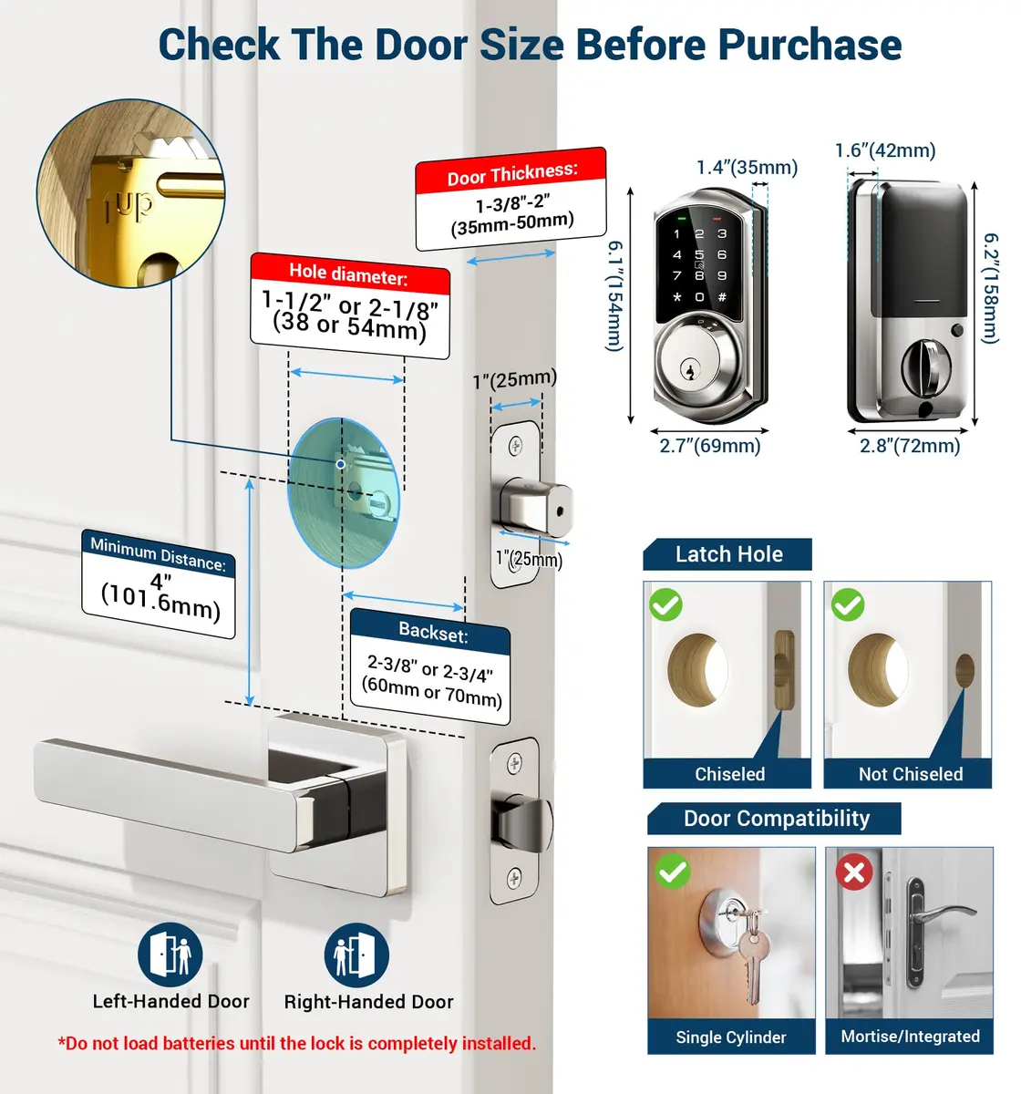 Veise VE06 Smart Lock for Front Door | App Control, Satin Nickel, Keypad, Auto-Lock - view 6