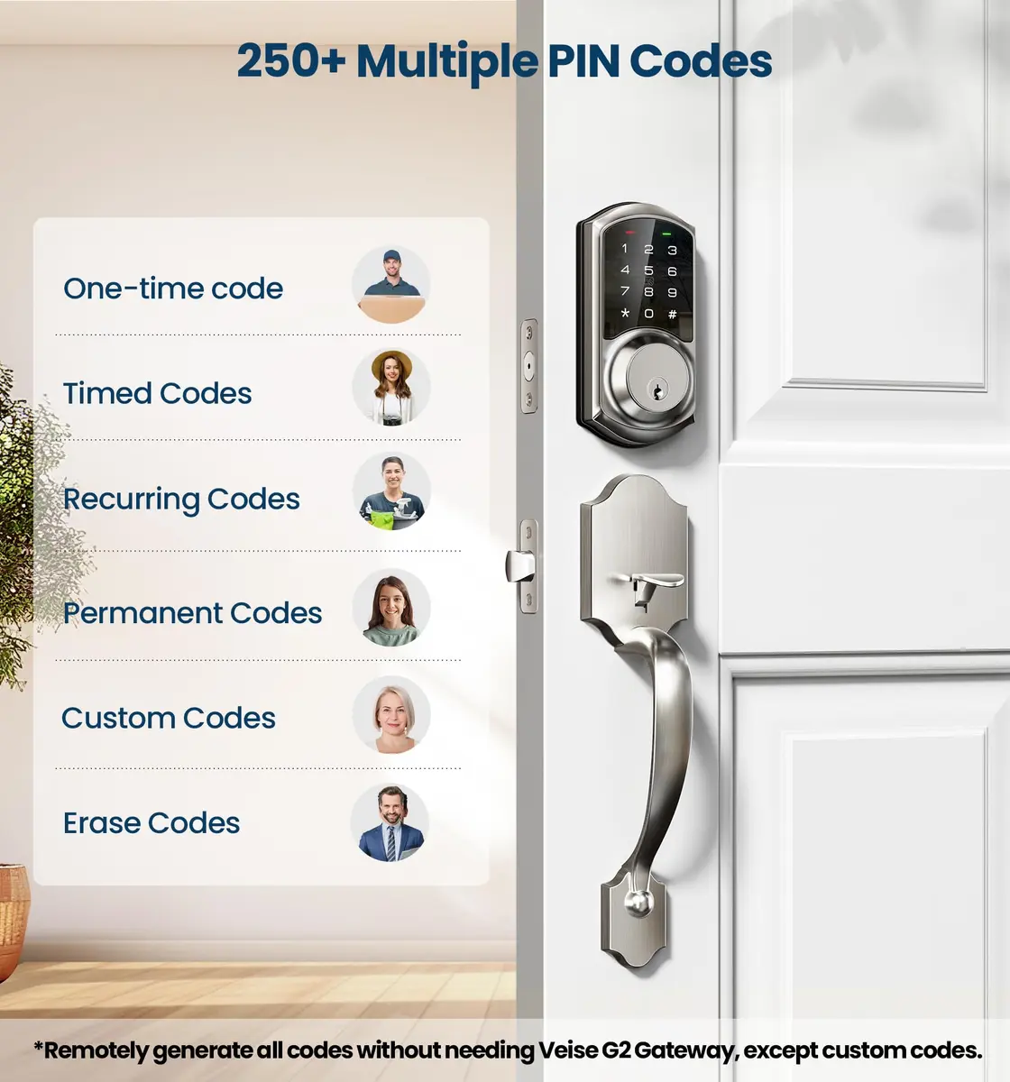 Veise VE06 Smart Lock for Front Door | App Control, Satin Nickel, Keypad, Auto-Lock - view 4