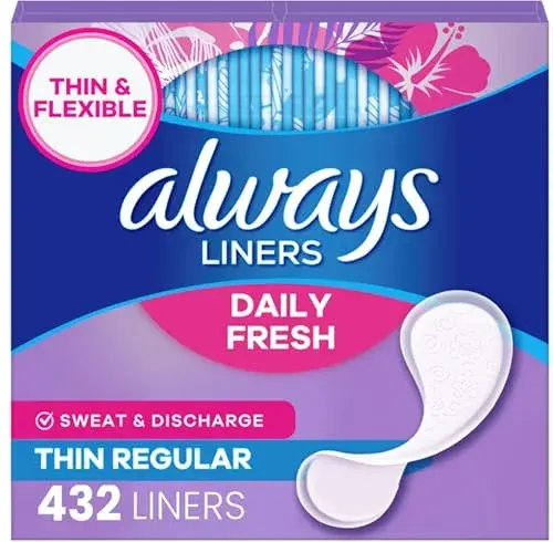 Always Daily Fresh Thin Panty Liners Regular Absorbency Unscented 432 Total | Breathable & Edge-2-Edge Adhesive - main product image