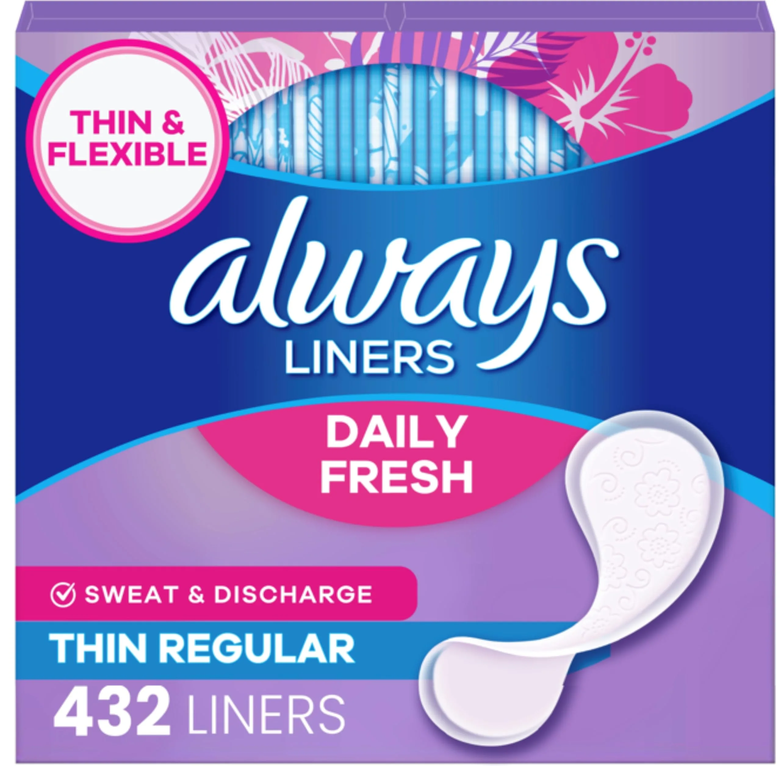 Always Daily Fresh Thin Panty Liners Regular Absorbency, 216 Count Pack | Breathable & Unscented for Everyday Freshness - main product image