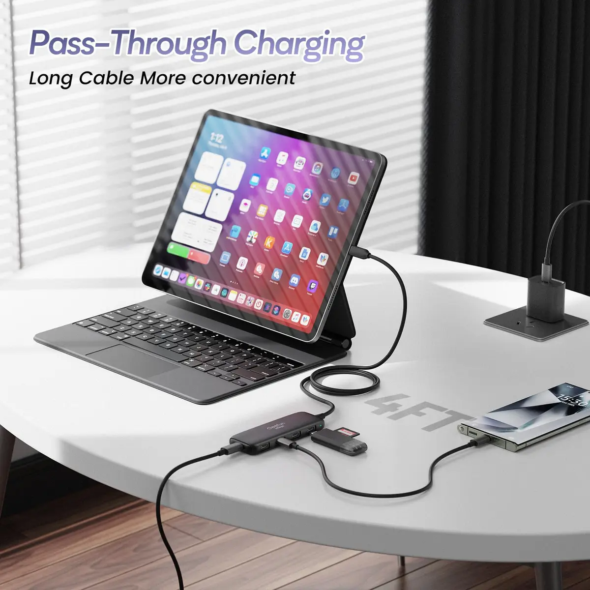 Q QEEFUN USB C Hub 10Gbps, 4 Ports USB-C 3.2 Gen 2 Data Splitter with 100W PD Charging Port | 5-Port USB-C Extender for Laptops and Tablets - view 5