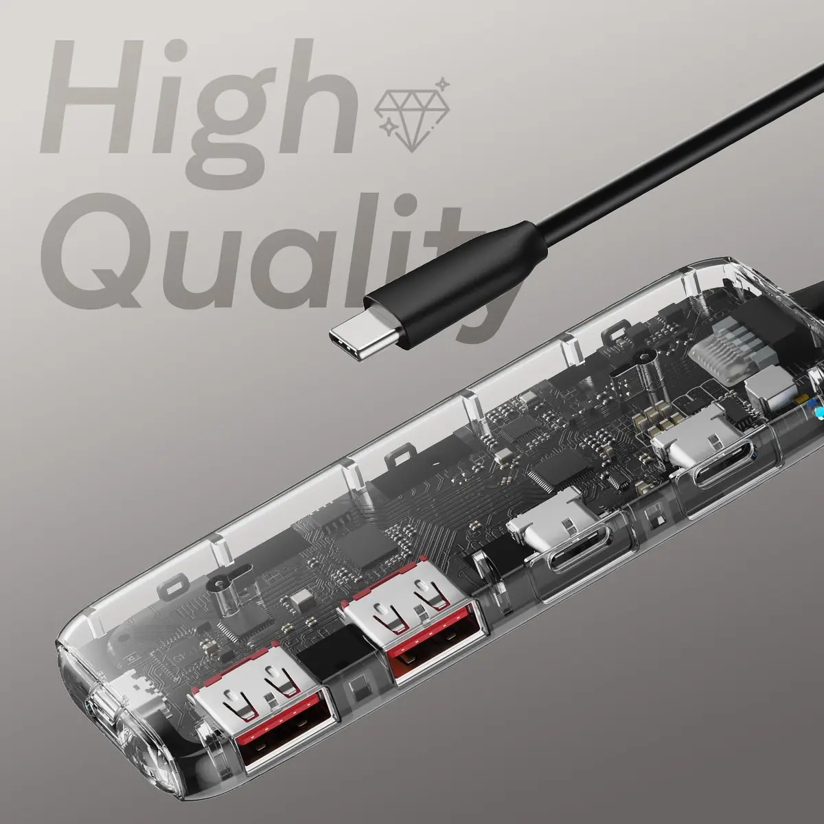 Q QEEFUN USB C Hub 10Gbps, 4-Port USB 3.2 Gen 2 Hub with 2 USB-C & 2 USB-A Ports, 100W PD Charging Port, Aluminum Casing - view 6