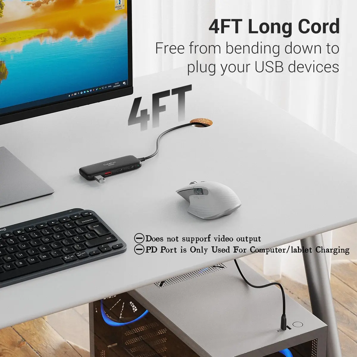 Q QEEFUN USB C Hub 10Gbps, 4-Port USB 3.2 Gen 2 Hub with 2 USB-C & 2 USB-A Ports, 100W PD Charging Port, Aluminum Casing - view 7