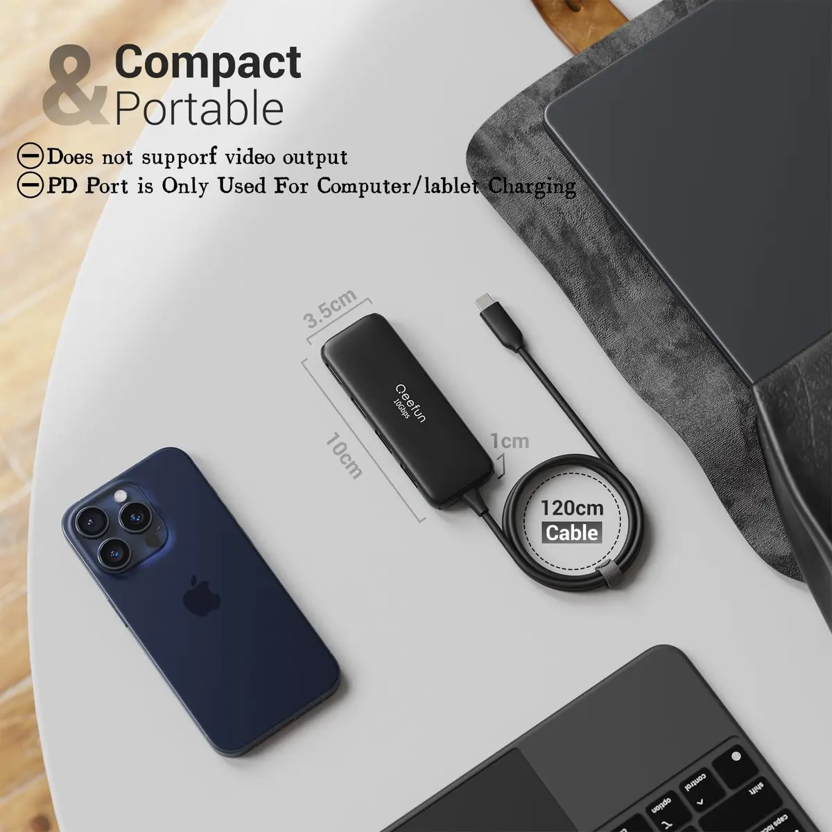 Q QEEFUN USB C Hub 10Gbps, 4-Port USB 3.2 Gen 2 Hub with 2 USB-C & 2 USB-A Ports, 100W PD Charging Port, Aluminum Casing - view 8