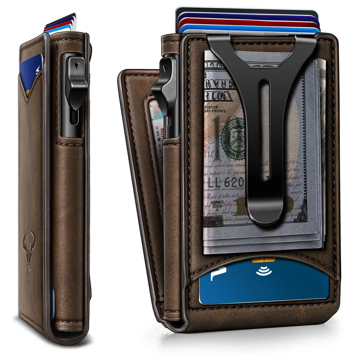 BULLIANT Men Slim Magnetic Leather Wallet with Metal Money Clip | 9 Card Slots, RFID Protected, Compact Fit - main product image