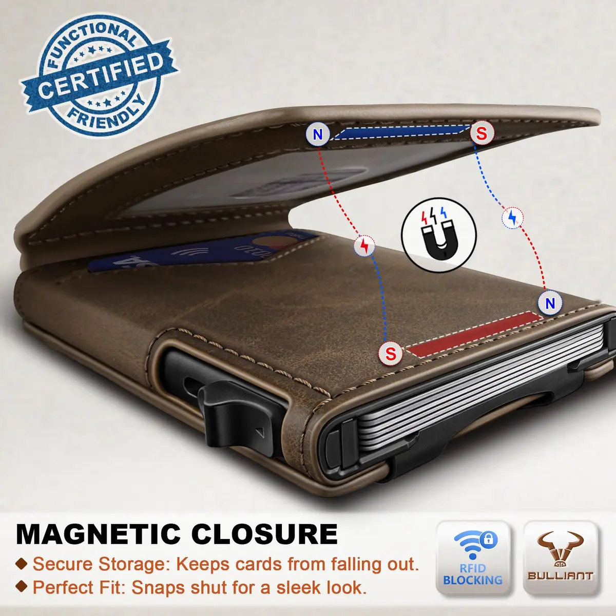 BULLIANT Men Slim Magnetic Leather Wallet with Metal Money Clip | 9 Card Slots, RFID Protected, Compact Fit - view 3