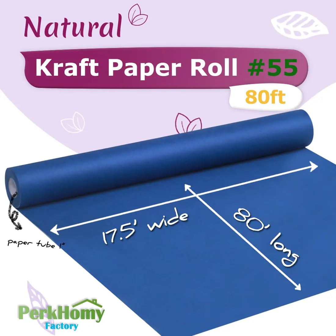 PH PERKHOMY Blue Kraft Paper Roll 17.5" x 80' | Versatile Gift & Craft Wrap (110 chars) - view 2