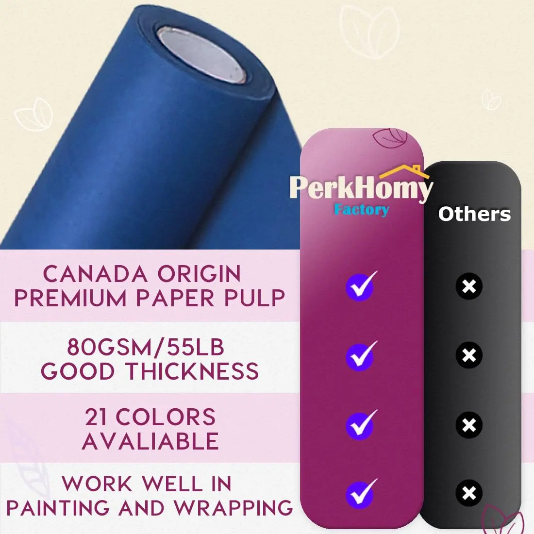 PH PERKHOMY Blue Kraft Paper Roll 17.5" x 80' | Versatile Gift & Craft Wrap (110 chars) - view 3