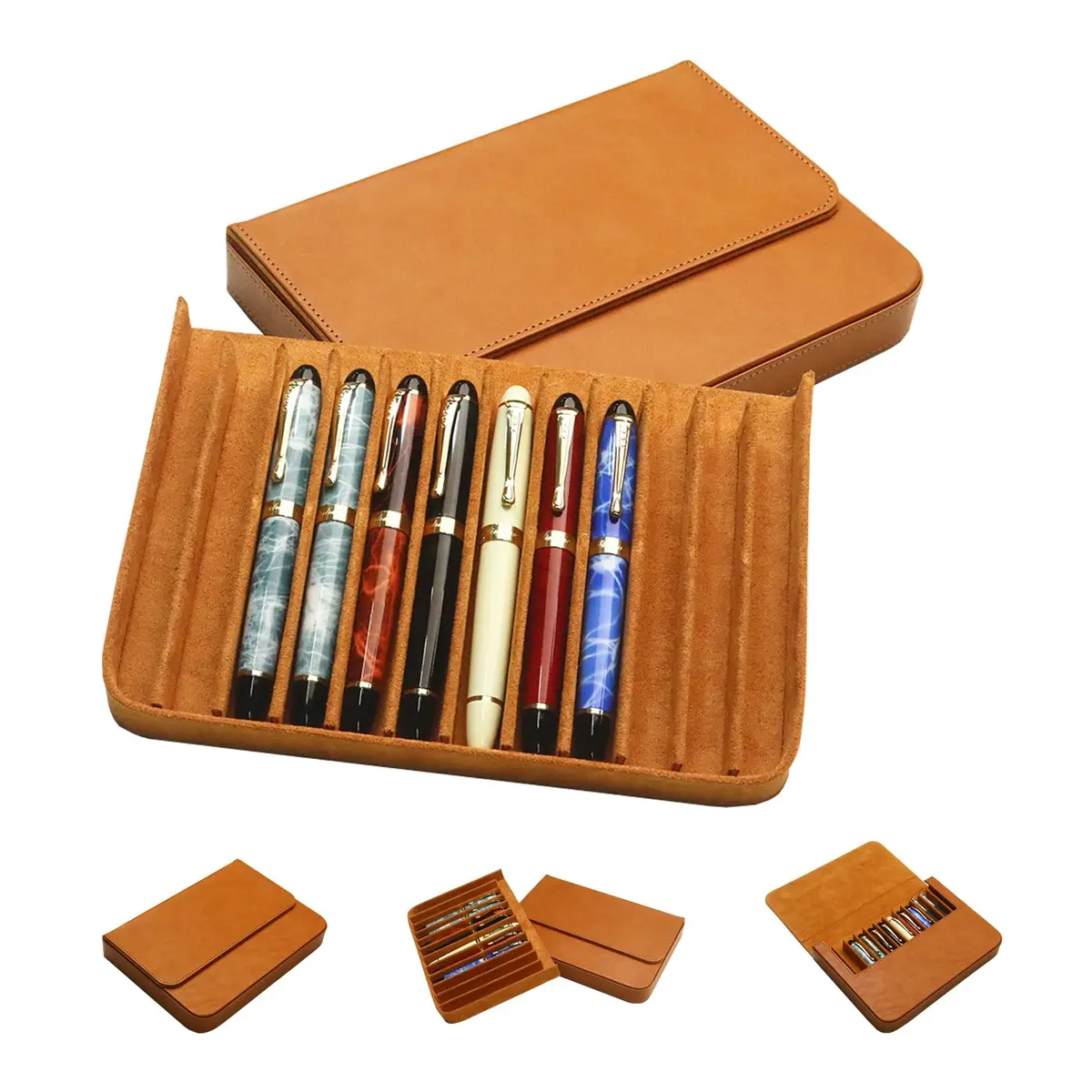 MIVLXLX 12 Slot Fountain Pen Case, Handmade Magnetic, Christmas Gift (brown) | Organizer for Fountain Pens - main product image