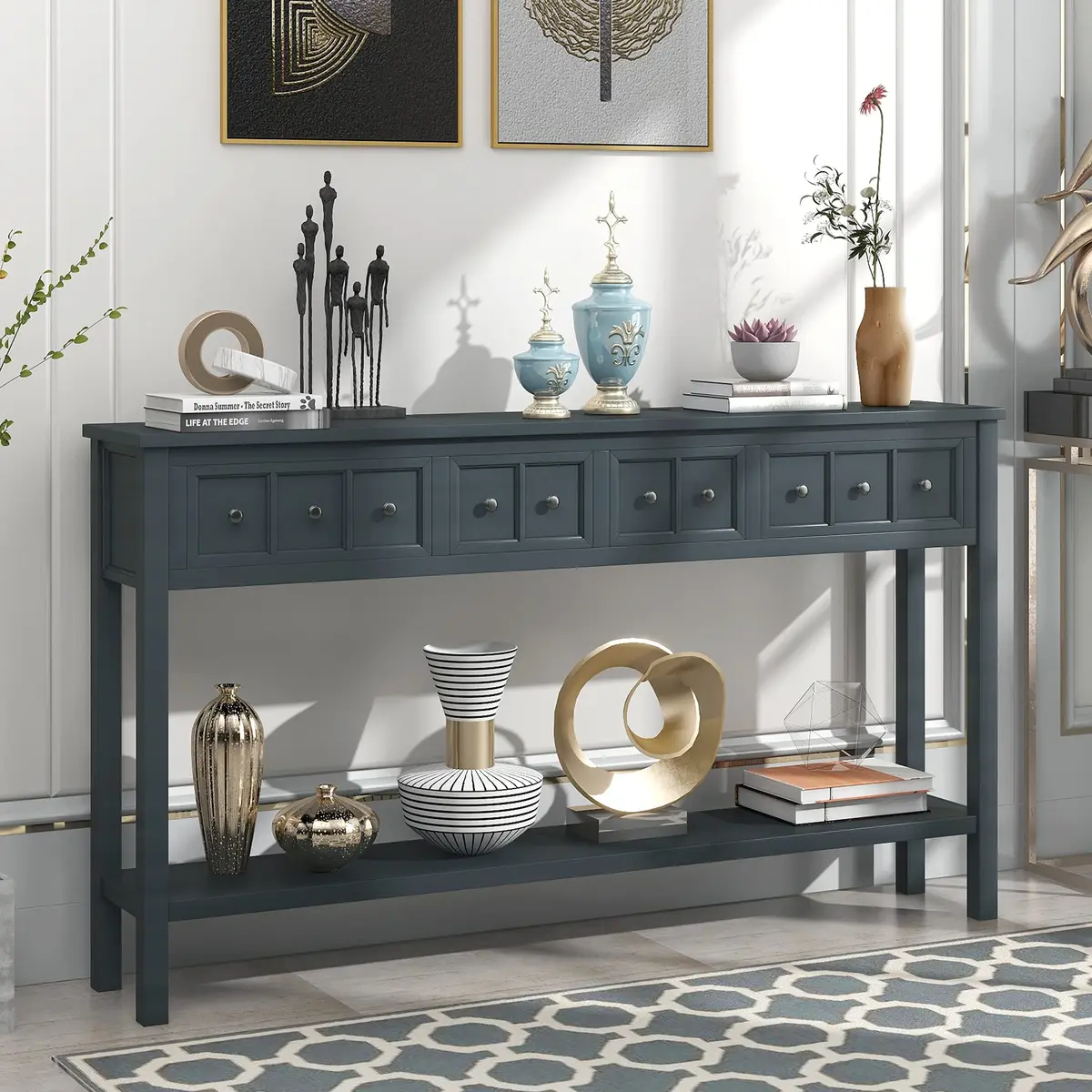 Brisca Console Table 60" Long with 2 Sizes of Drawers | Rustic Entryway Design - main product image