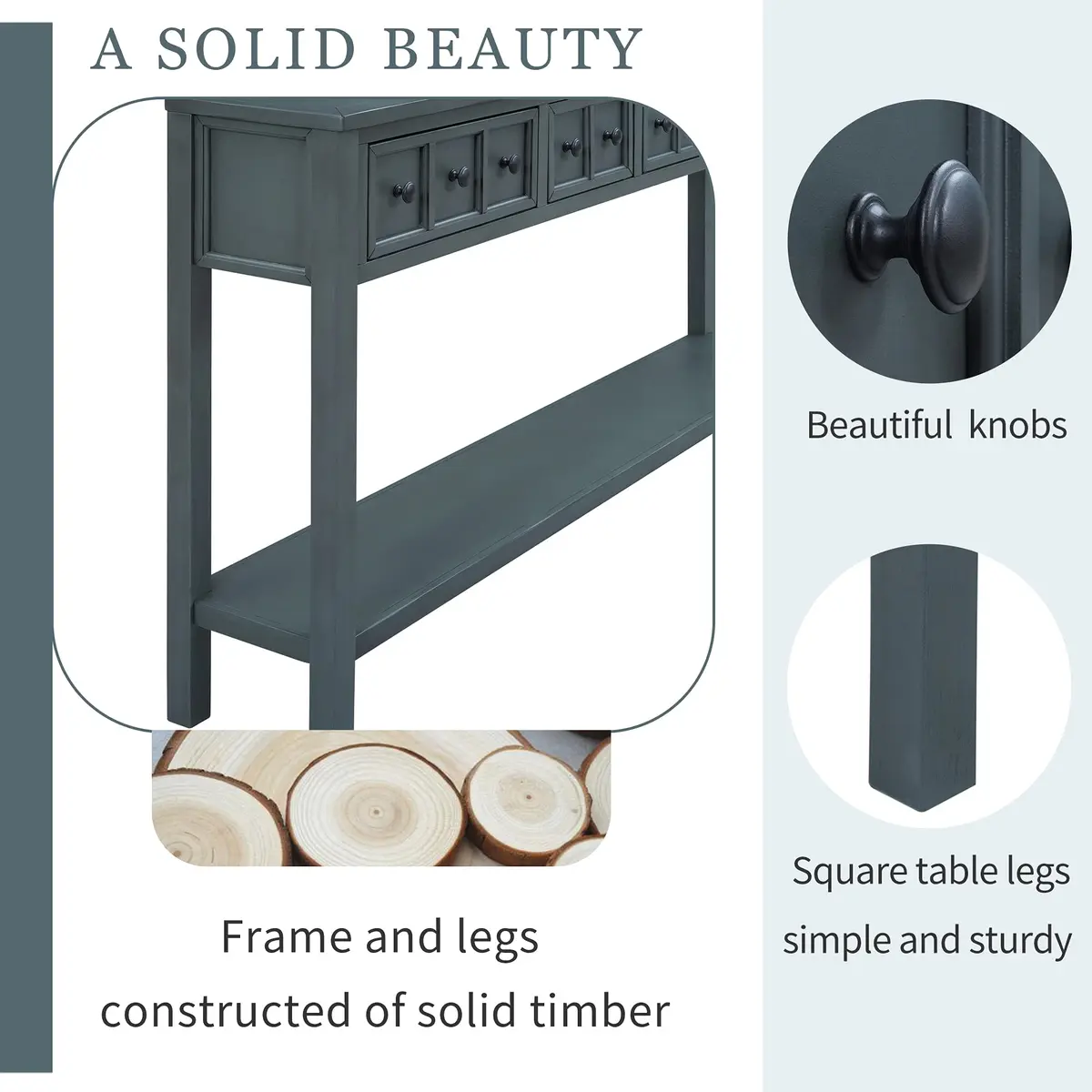 Brisca Console Table 60" Long with 2 Sizes of Drawers | Rustic Entryway Design - view 6