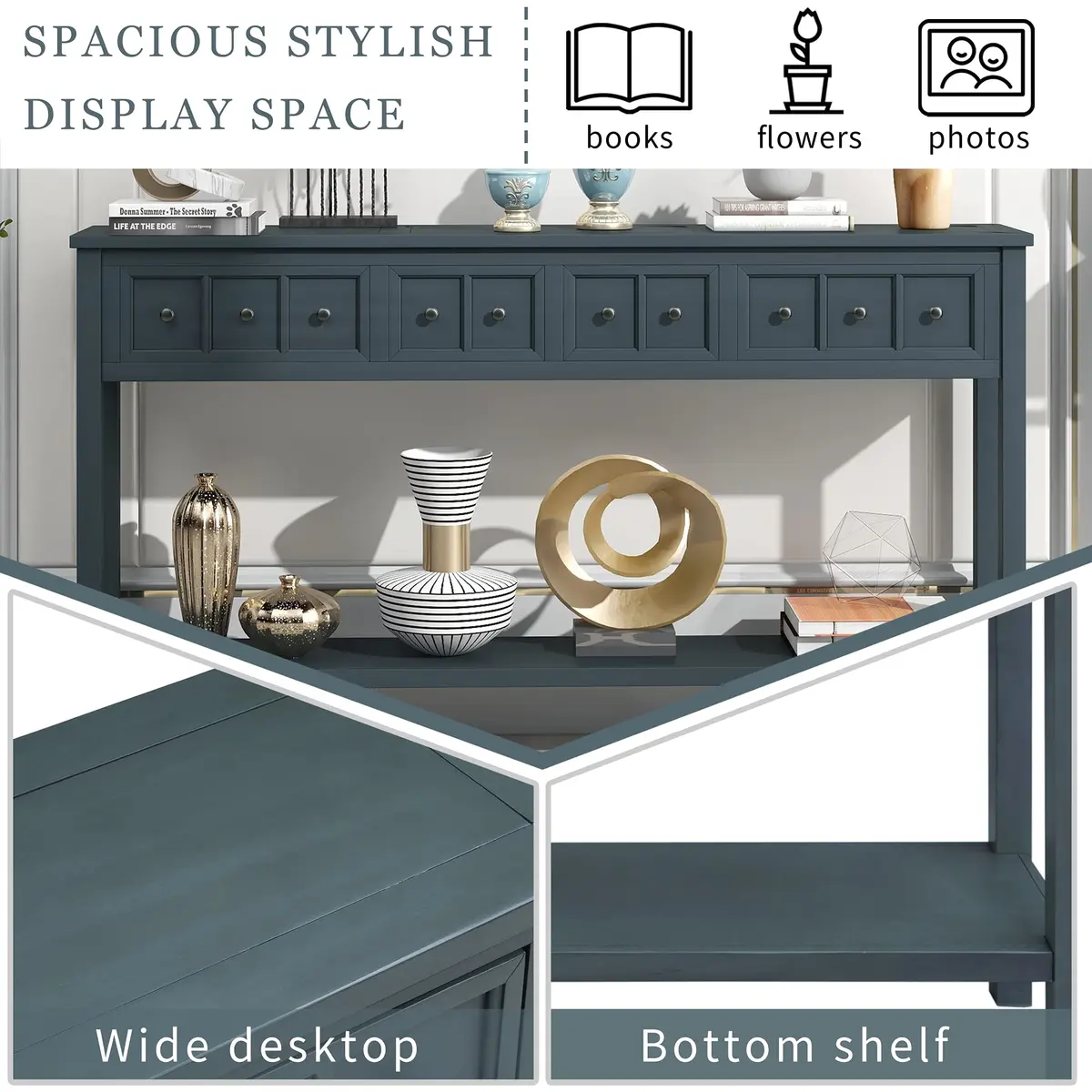 Brisca Console Table 60" Long with 2 Sizes of Drawers | Rustic Entryway Design - view 4