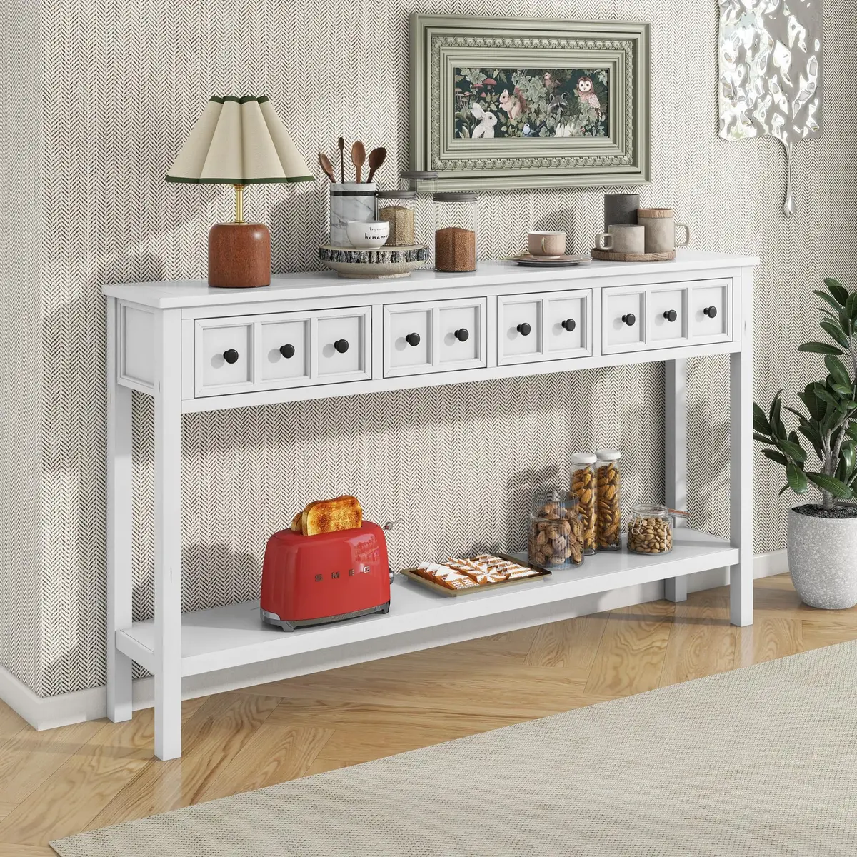 Brisca Rustic Entryway Console Table with 2 Different Size Drawers | Solid Wood Sofa Desk for Living Room & Hallway - main product image