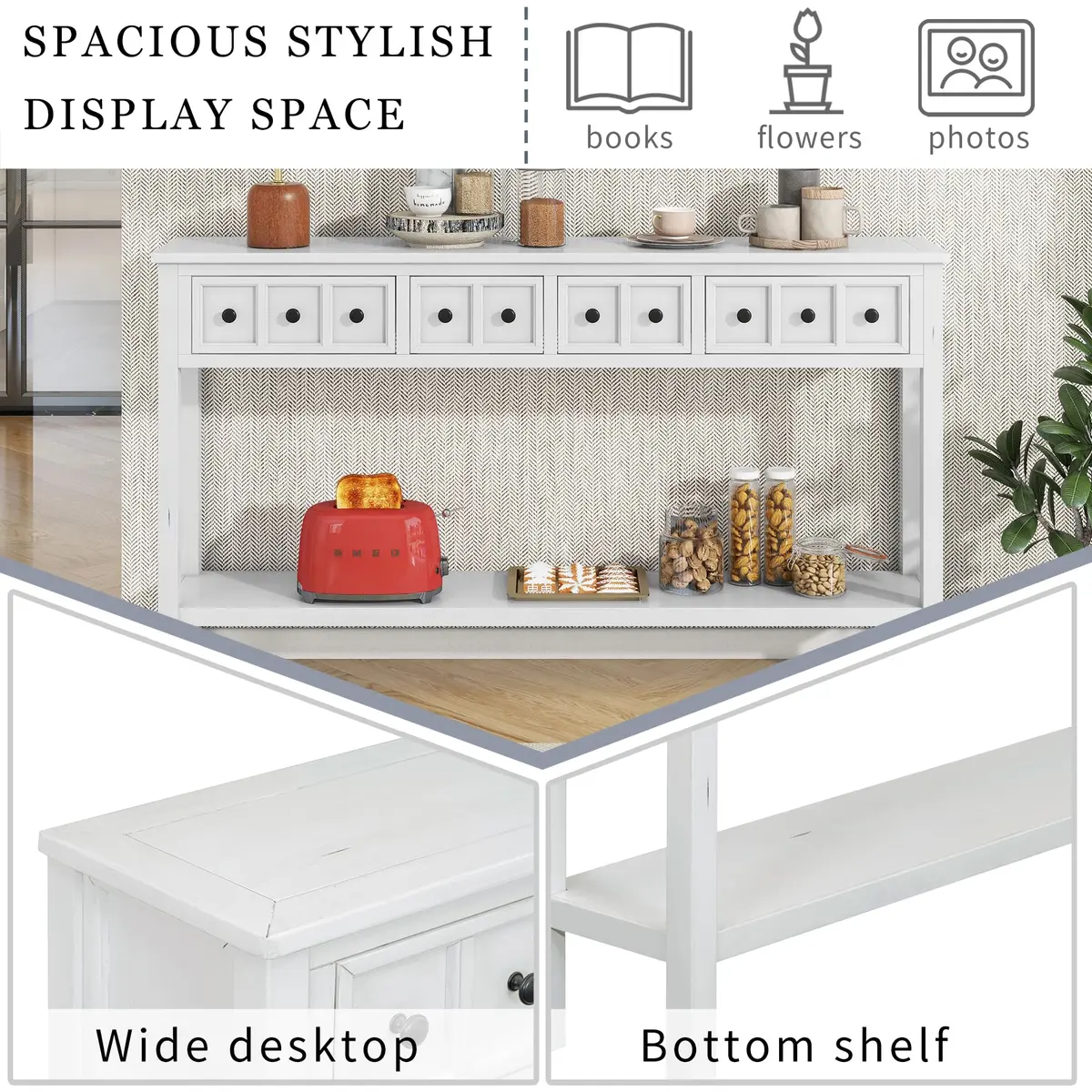 Brisca Rustic Entryway Console Table with 2 Different Size Drawers | Solid Wood Sofa Desk for Living Room & Hallway - view 5