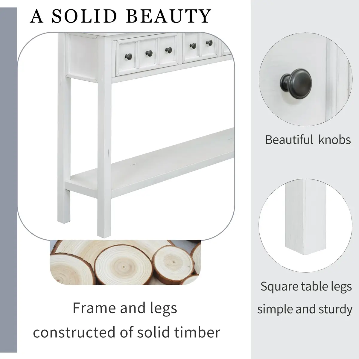 Brisca Rustic Entryway Console Table with 2 Different Size Drawers | Solid Wood Sofa Desk for Living Room & Hallway - view 6