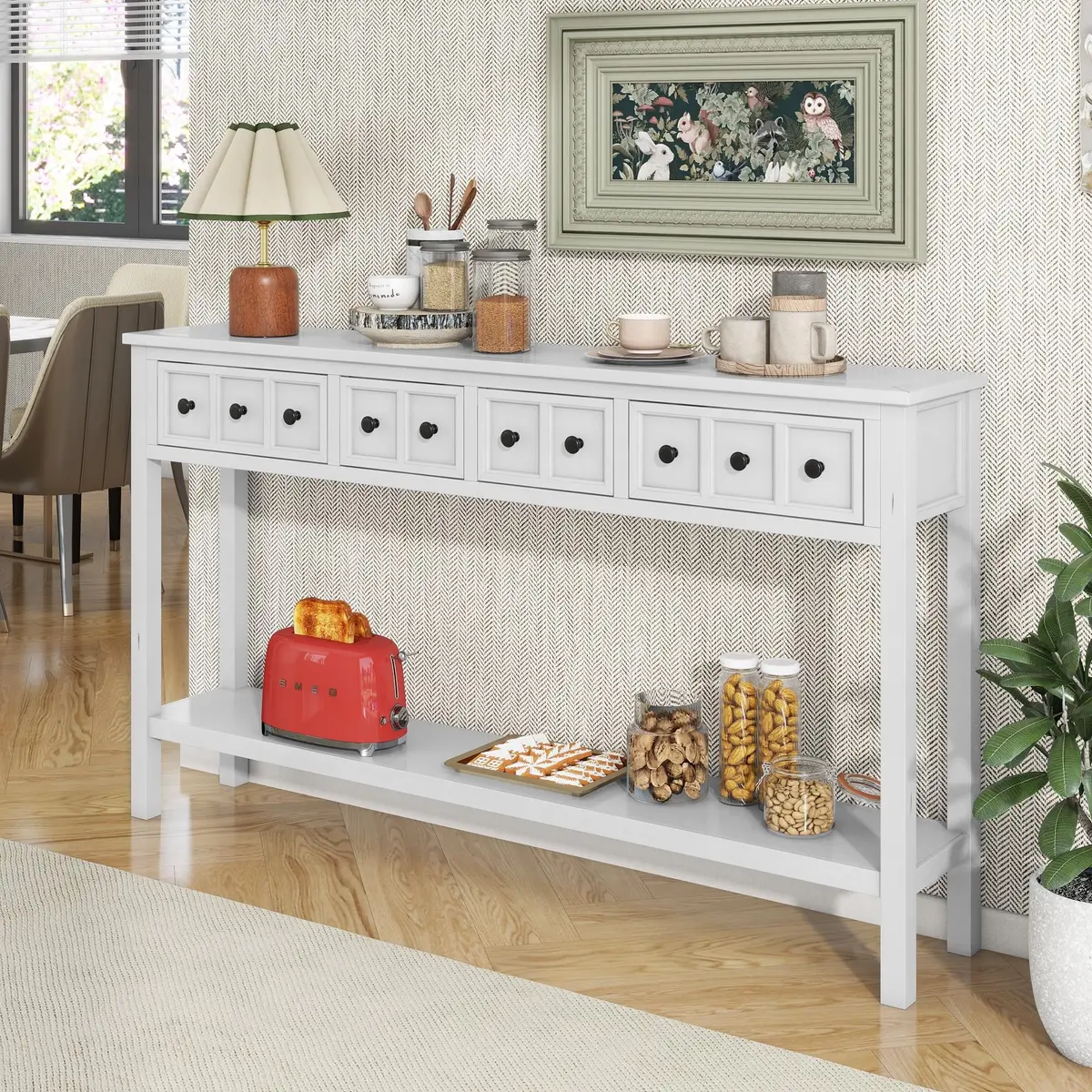 Brisca Rustic Entryway Console Table with 2 Different Size Drawers | Solid Wood Sofa Desk for Living Room & Hallway - view 7