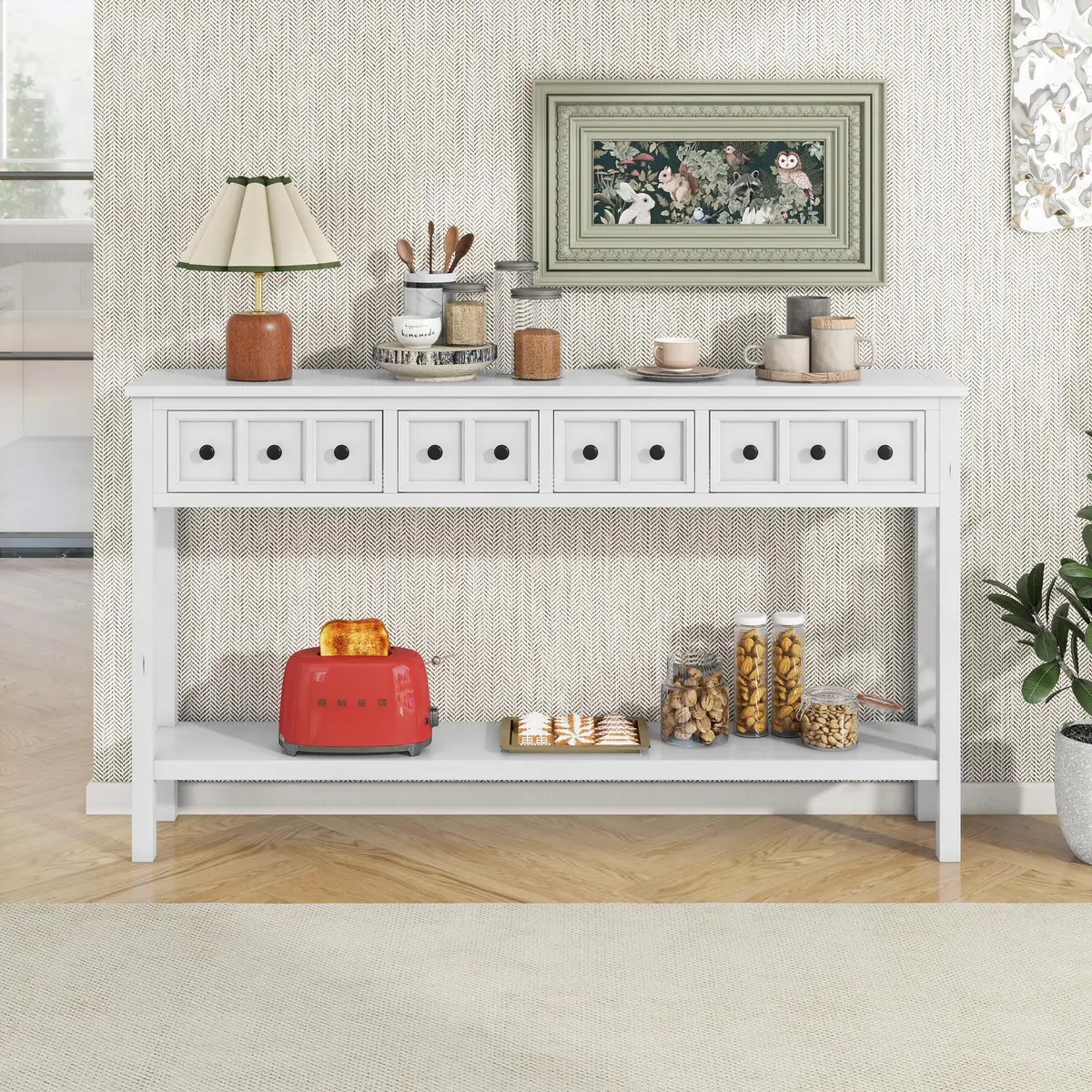 Brisca Rustic Entryway Console Table with 2 Different Size Drawers | Solid Wood Sofa Desk for Living Room & Hallway - view 2