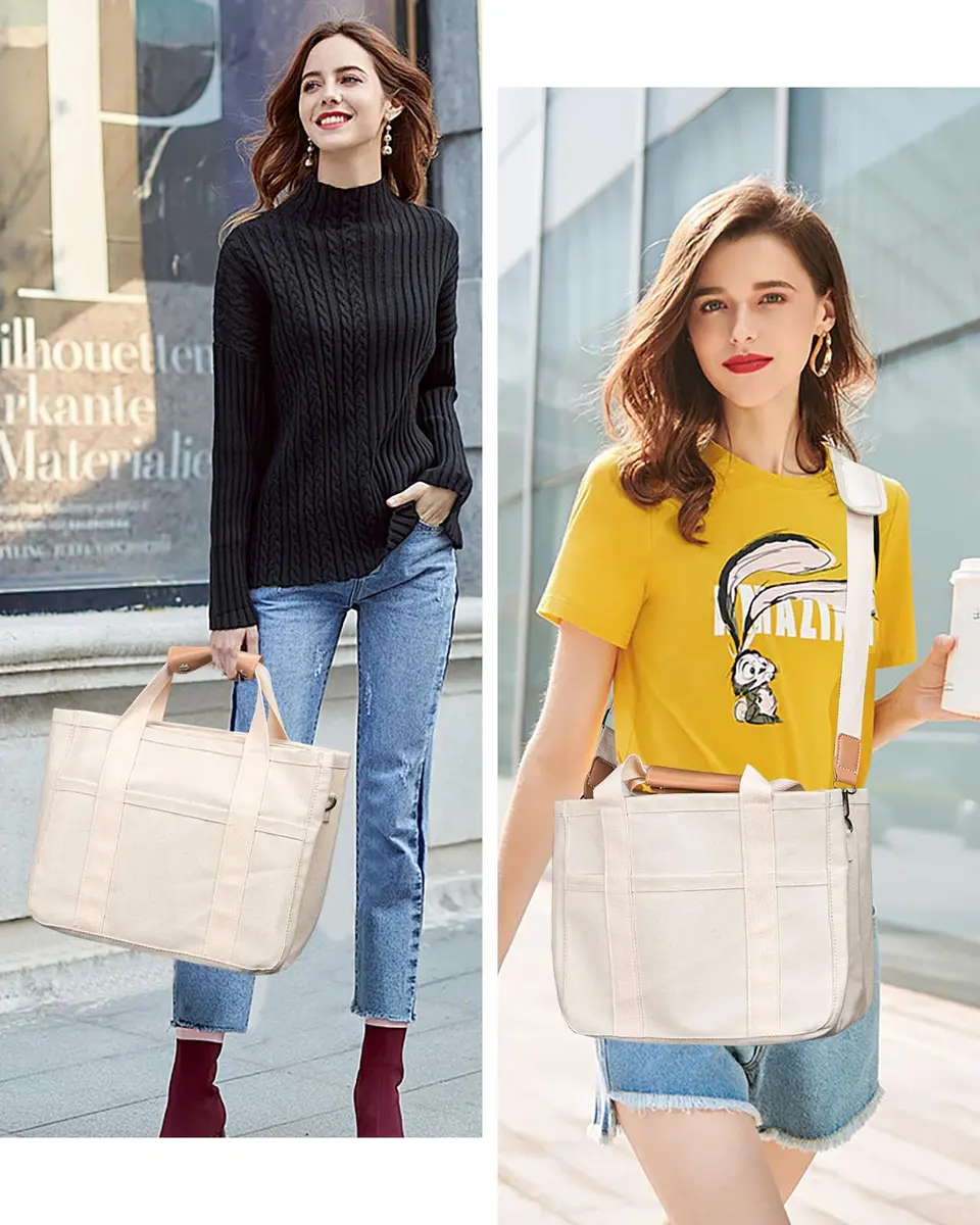 ABOUME Canvas Tote Bag with Multi-Pocket Large Capacity | Multi-Function Women’s Handbag - view 3