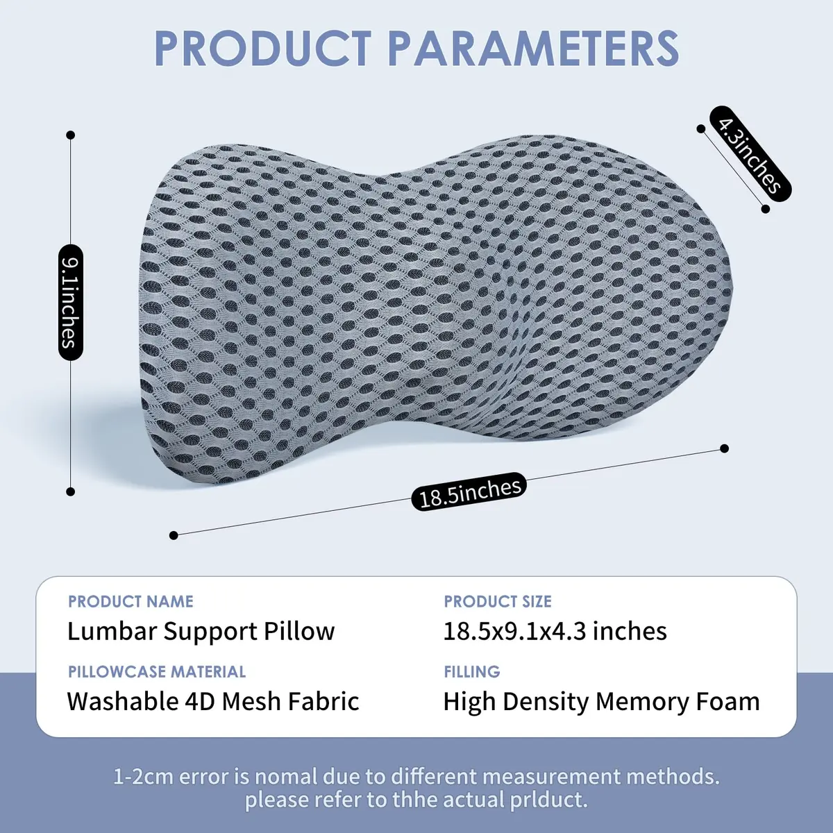 kasney Lumbar Support Pillow for Office Chair | Memory Foam Back Support, Gray, Large - view 5