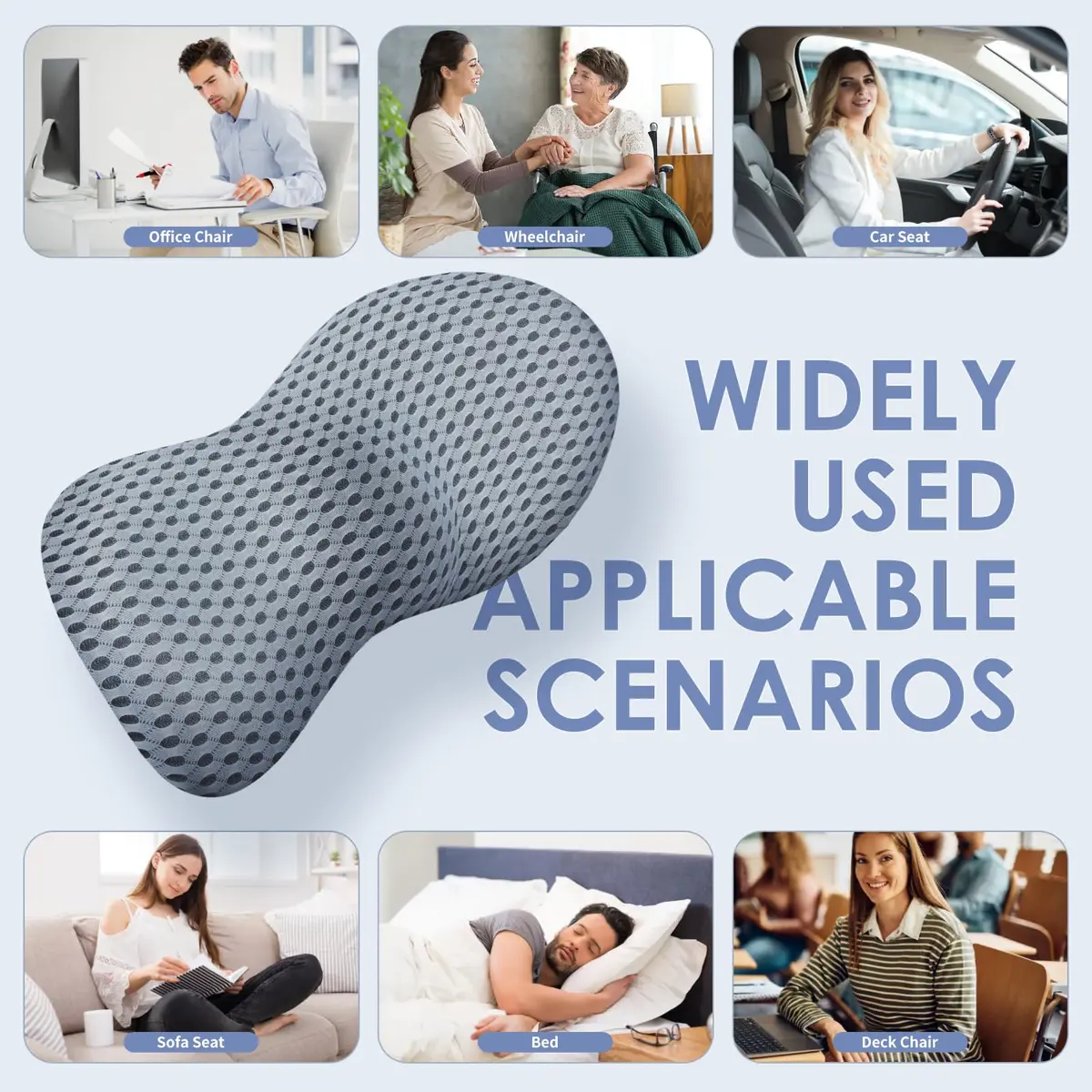 kasney Lumbar Support Pillow for Office Chair | Memory Foam Back Support, Gray, Large - view 6