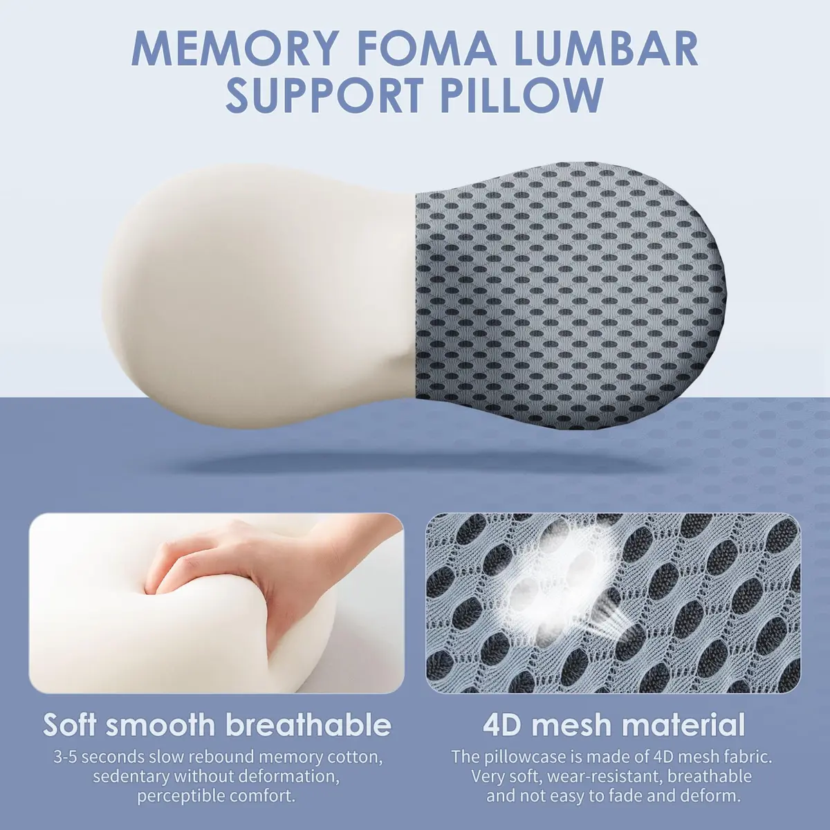 kasney Lumbar Support Pillow for Office Chair | Memory Foam Back Support, Gray, Large - view 2
