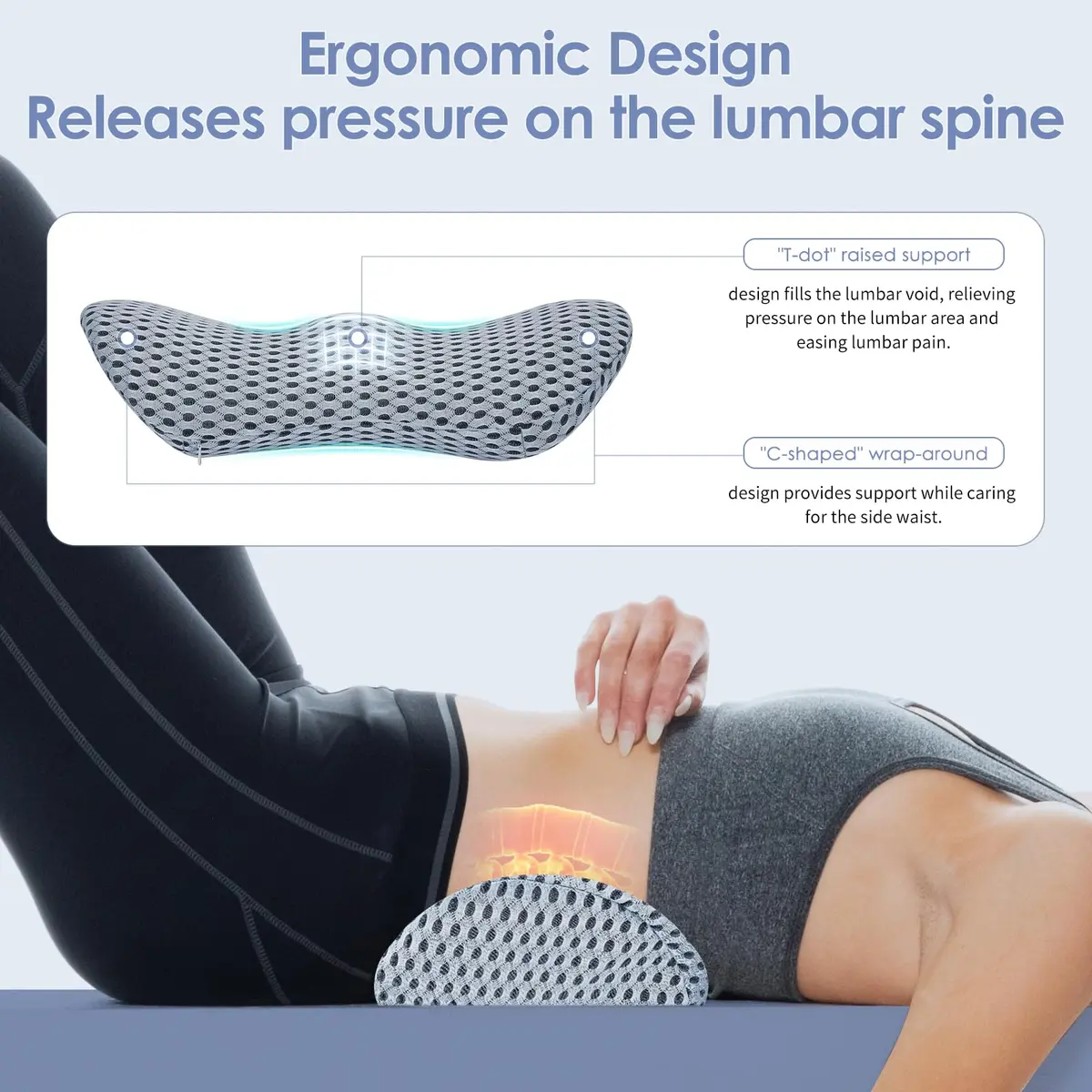 kasney Lumbar Support Pillow for Office Chair | Memory Foam Back Support, Gray, Large - view 3