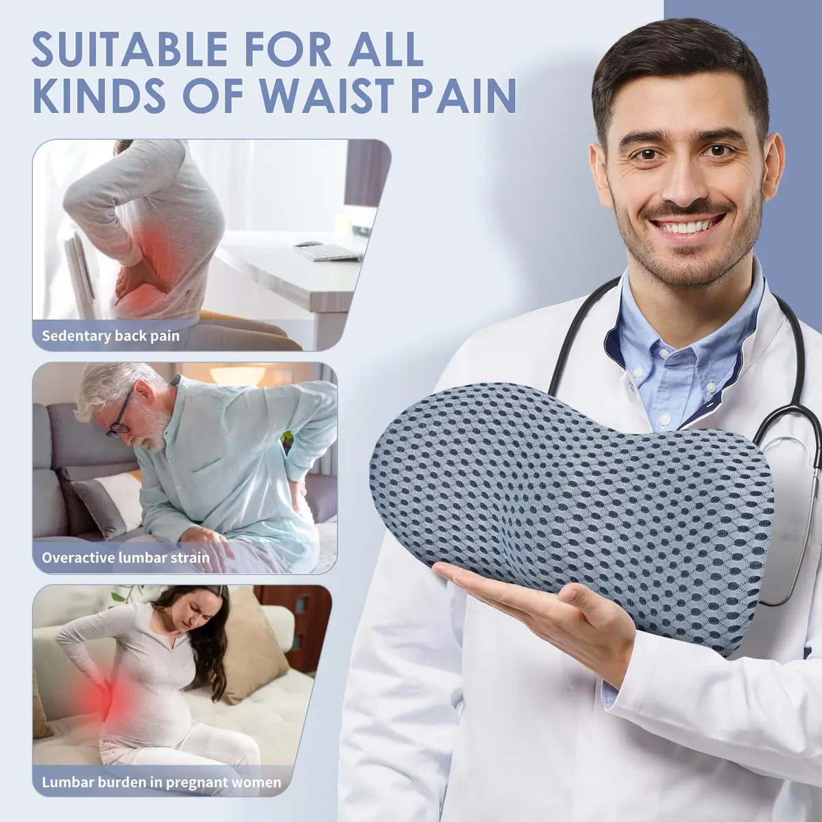 kasney Lumbar Support Pillow for Office Chair | Memory Foam Back Support, Gray, Large - view 4