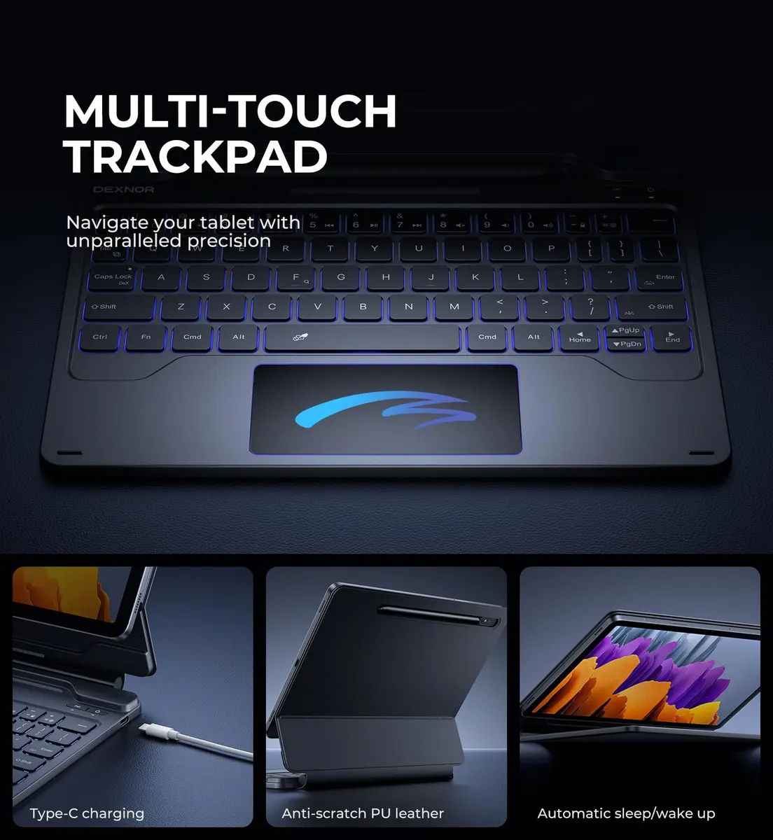 Dexnor Keyboard Case for Samsung Galaxy Tab S10 Lite/S10 FE/S9 FE 10.9"/S9 11" | Magnetic Floating Stand & Multi-Touch Trackpad - view 5