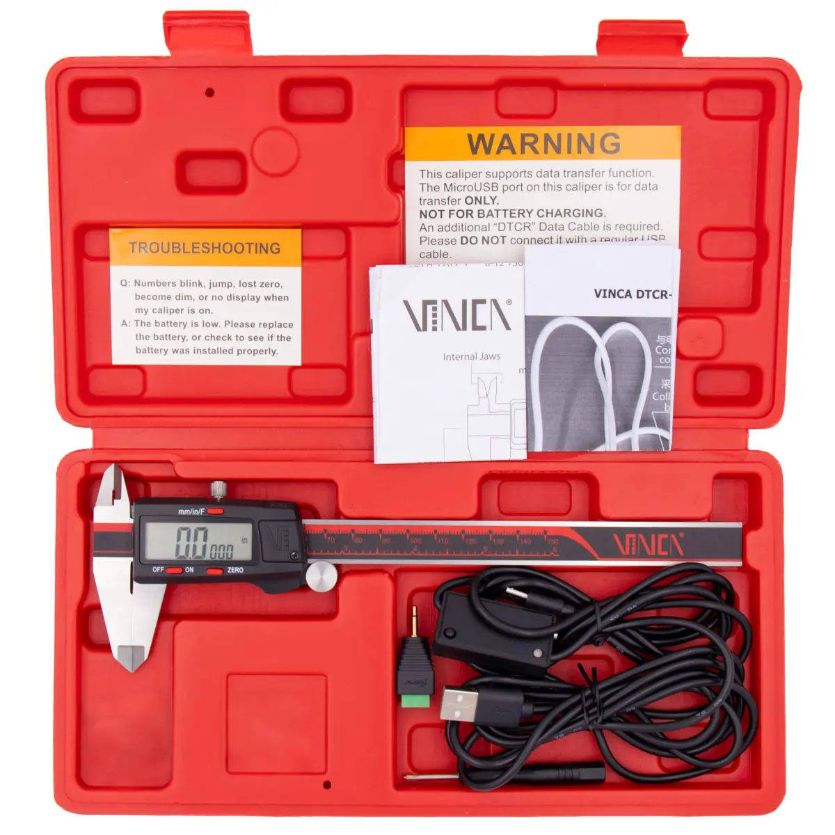 VINCA DCLA-0605D Digital Caliper 150mm (6 Inch) | Data Transfer Cable Included - main product image