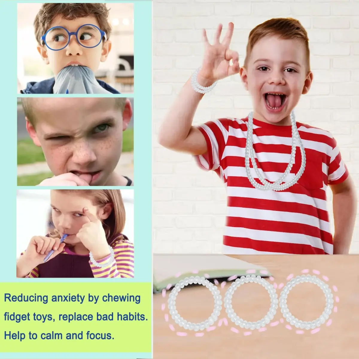 Olugu Clear Coil Chew Necklaces & Bracelets 12 Pcs | Sensory Chewy Jewelry for Kids & Adults - view 6
