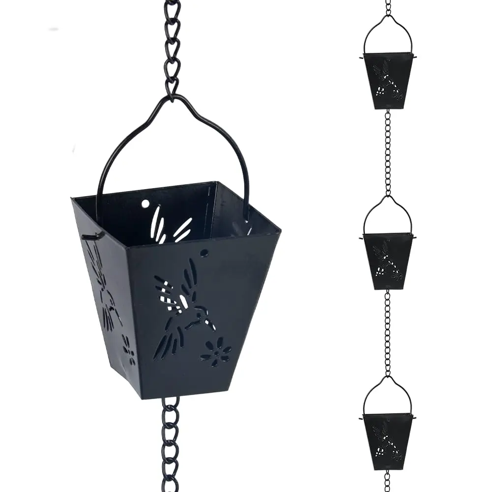 giole Black Square Rain Chain 3.33 m (10.92 ft) | Decorative Metal Downspout Alternative - main product image
