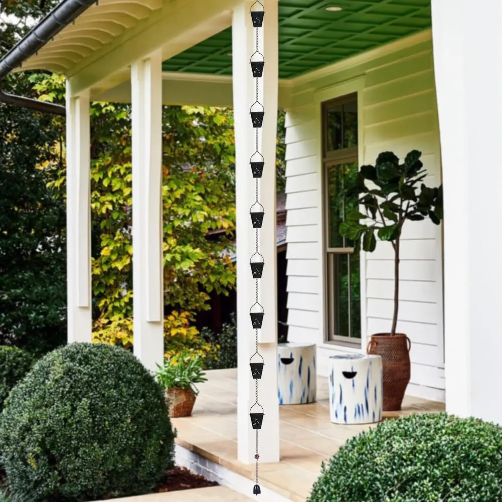 giole Black Square Rain Chain 3.33 m (10.92 ft) | Decorative Metal Downspout Alternative - view 5