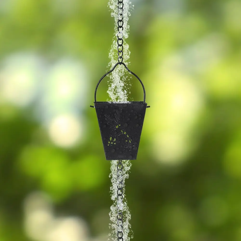 giole Black Square Rain Chain 3.33 m (10.92 ft) | Decorative Metal Downspout Alternative - view 6