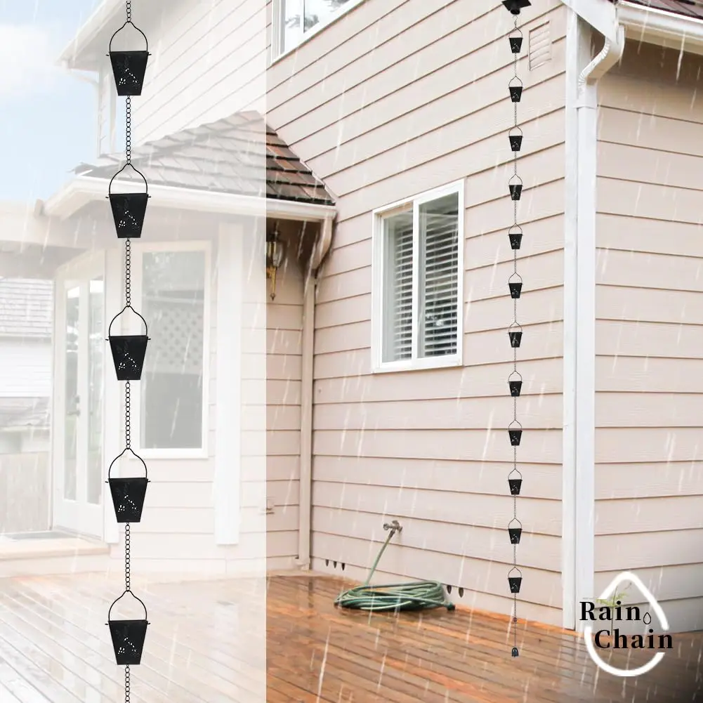 giole Black Square Rain Chain 3.33 m (10.92 ft) | Decorative Metal Downspout Alternative - view 7