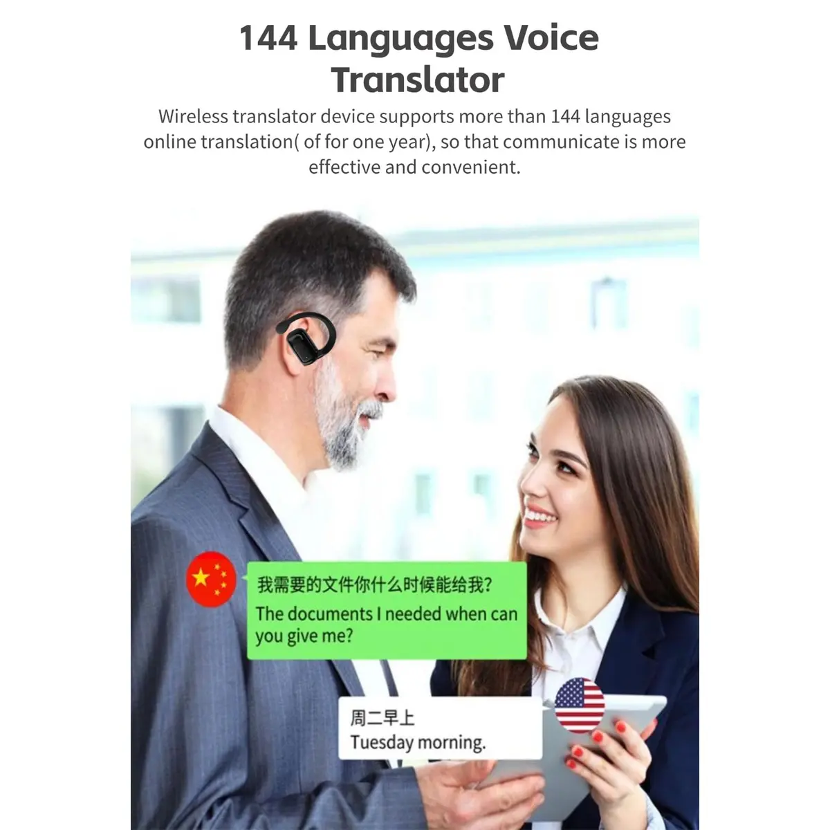 Yoidesu BL02 Translator Earbuds with Digital Display, BT 5.3, 144 Languages Voice Translator Device, Noise Cancellation, HiFi Stereo Earbuds (Black) - view 4